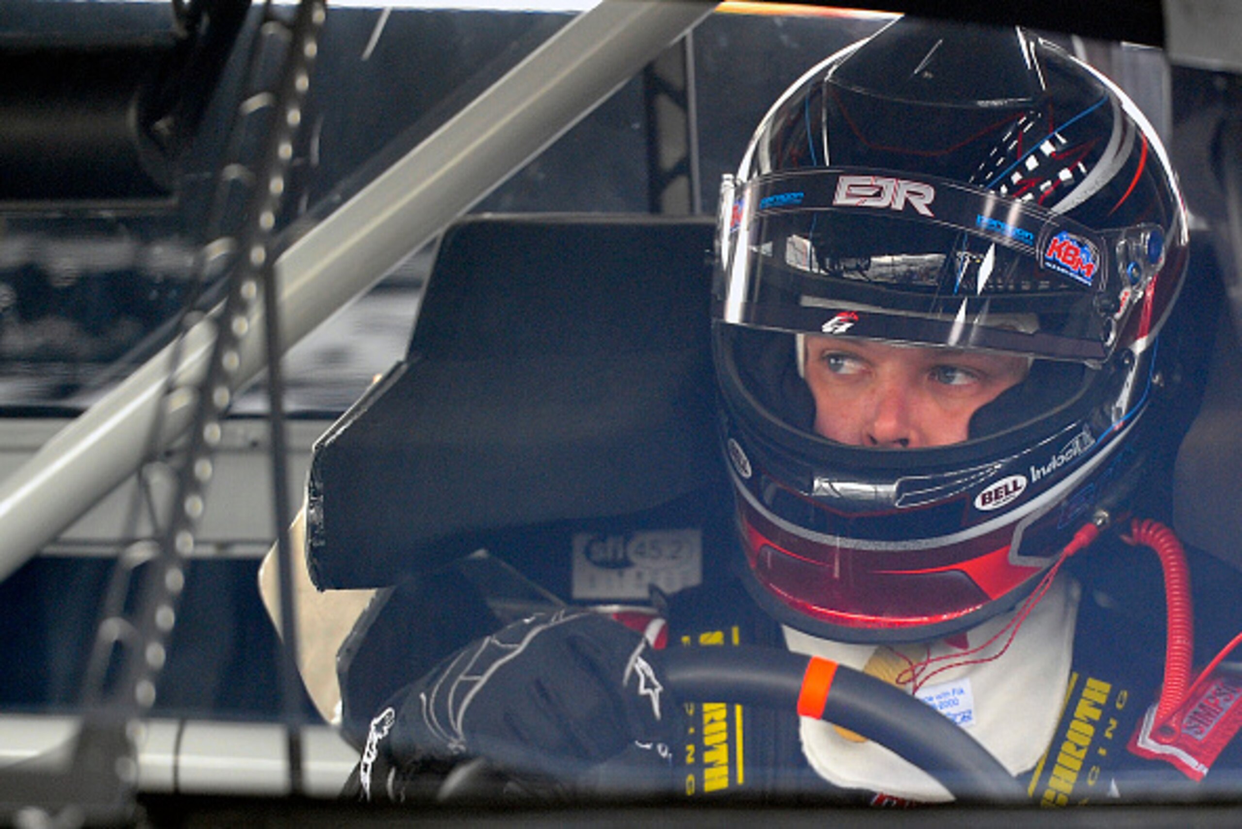 MARTINSVILLE, VA - MARCH 27:  Erik Jones, driver of the #4 Toyota, sits in his truck during practice for the NASCAR Camping World Truck Series Kroger 250 at Martinsville Speedway on March 27, 2015 in Martinsville, Virginia.  (Photo by Alex Goodlett/Getty 