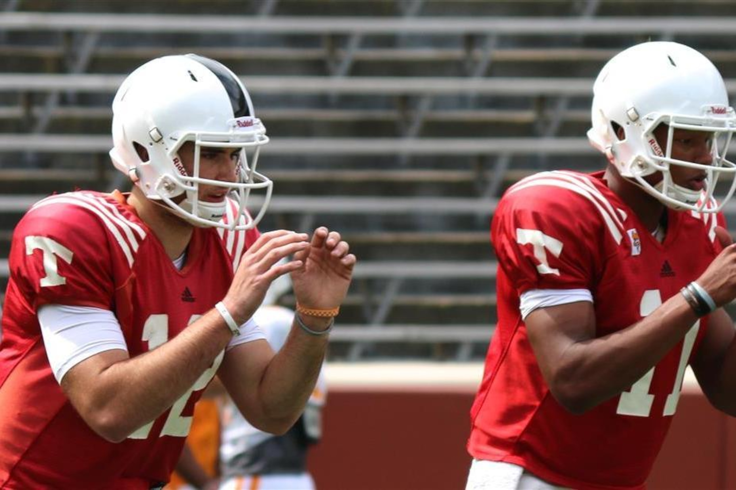 Dormady (left) and starting quarterback Joshua Dobbs at a recent practice.