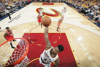 CLEVELAND, OH - MAY 4:  Iman Shumpert #4 of the Cleveland Cavaliers goes up for a dunk against the Chicago Bulls in Game One of the Eastern Conference Semifinals during the 2015 NBA Playoffs on May 4, 2015 at Quicken Loans Arena in Cleveland, Ohio.  NOTE 