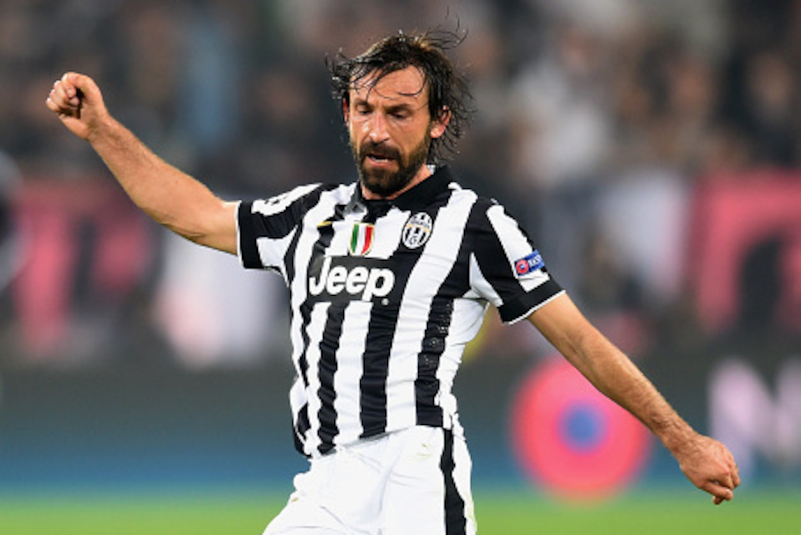 TURIN, ENGLAND - MAY 05:  Andrea Pirlo of Juventus in actrion during the UEFA Champions League semi final first leg match between Juventus and Real Madrid CF at Juventus Arena on May 5, 2015 in Turin, Italy.  (Photo by Michael Regan/Getty Images)