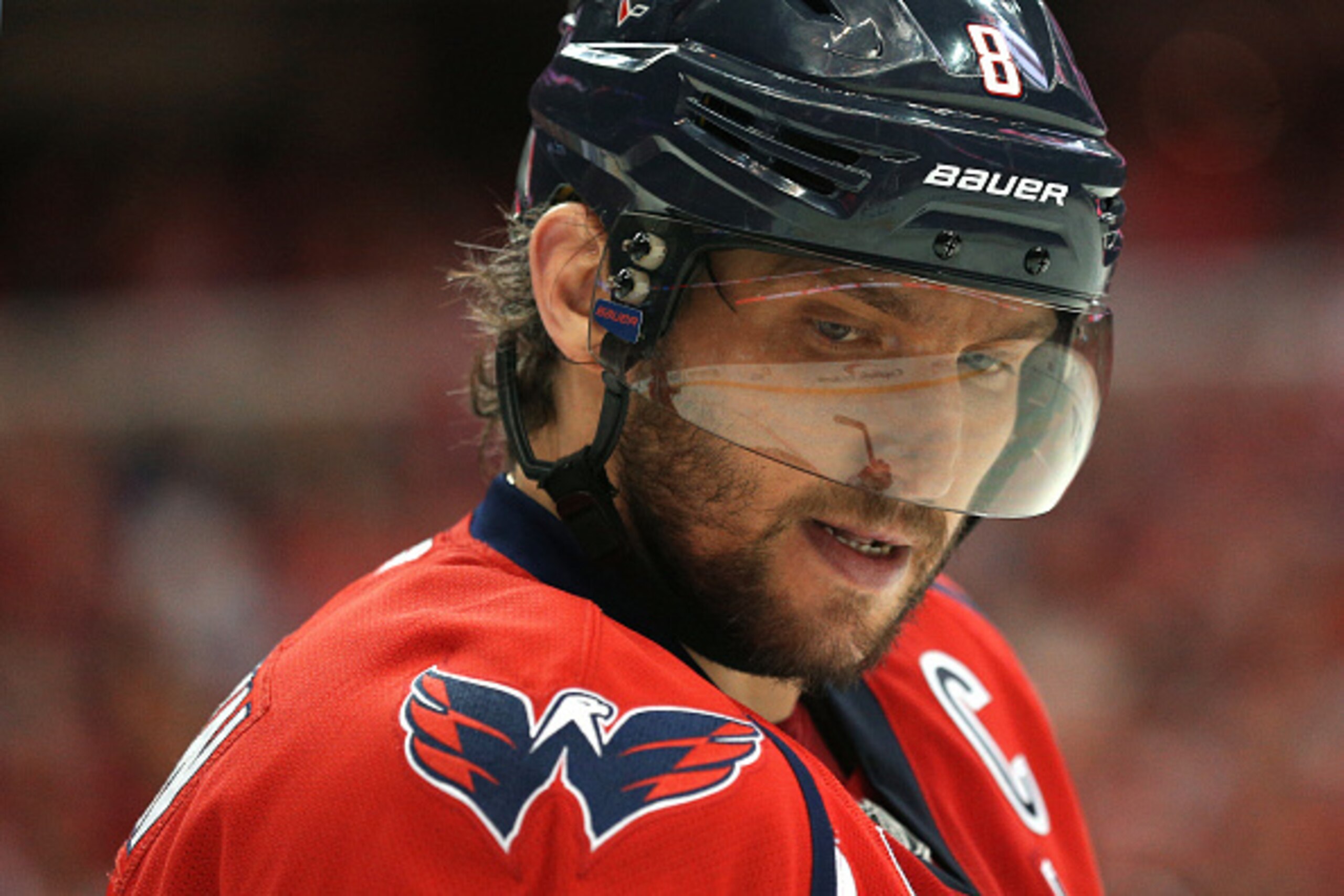 WASHINGTON, DC - MAY 04: Alex Ovechkin #8 of the Washington Capitals looks on against the New York Rangers in Game Three of the Eastern Conference Semifinals during the 2015 NHL Stanley Cup Playoffs at Verizon Center on May 4, 2015 in Washington, DC. The WASHINGTON, DC - MAY 04: Alex Ovechkin #8 of the Washington Capitals looks on against the New York Rangers in Game Three of the Eastern Conference Semifinals during the 2015 NHL Stanley Cup Playoffs at Verizon Center on May 4, 2015 in Washington, DC. The