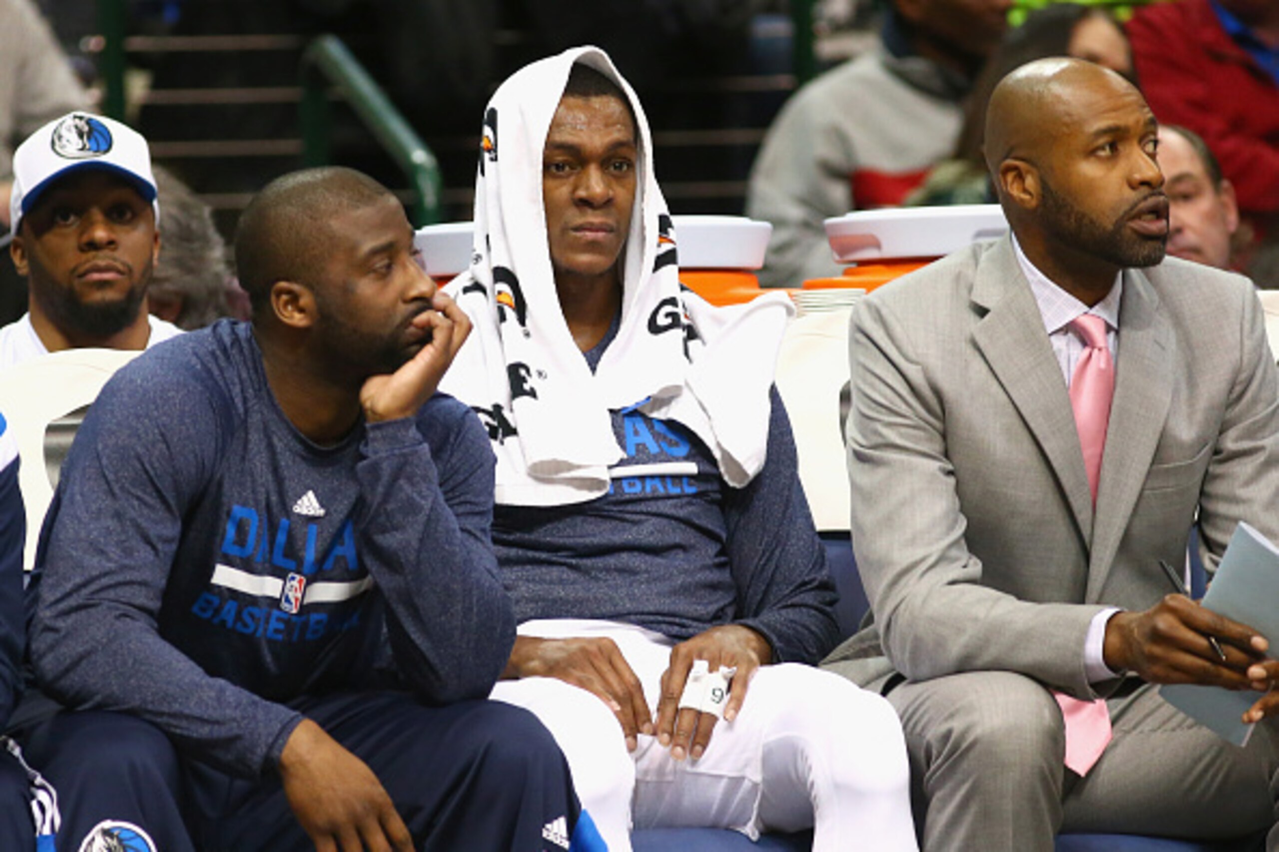 DALLAS, TX - FEBRUARY 24: Rajon Rondo #9 of the Dallas Mavericks sits on the bench during play against the Toronto Raptors at American Airlines Center on February 24, 2015 in Dallas, Texas. NOTE TO USER: User expressly acknowledges and agrees that, by d DALLAS, TX - FEBRUARY 24: Rajon Rondo #9 of the Dallas Mavericks sits on the bench during play against the Toronto Raptors at American Airlines Center on February 24, 2015 in Dallas, Texas. NOTE TO USER: User expressly acknowledges and agrees that, by d