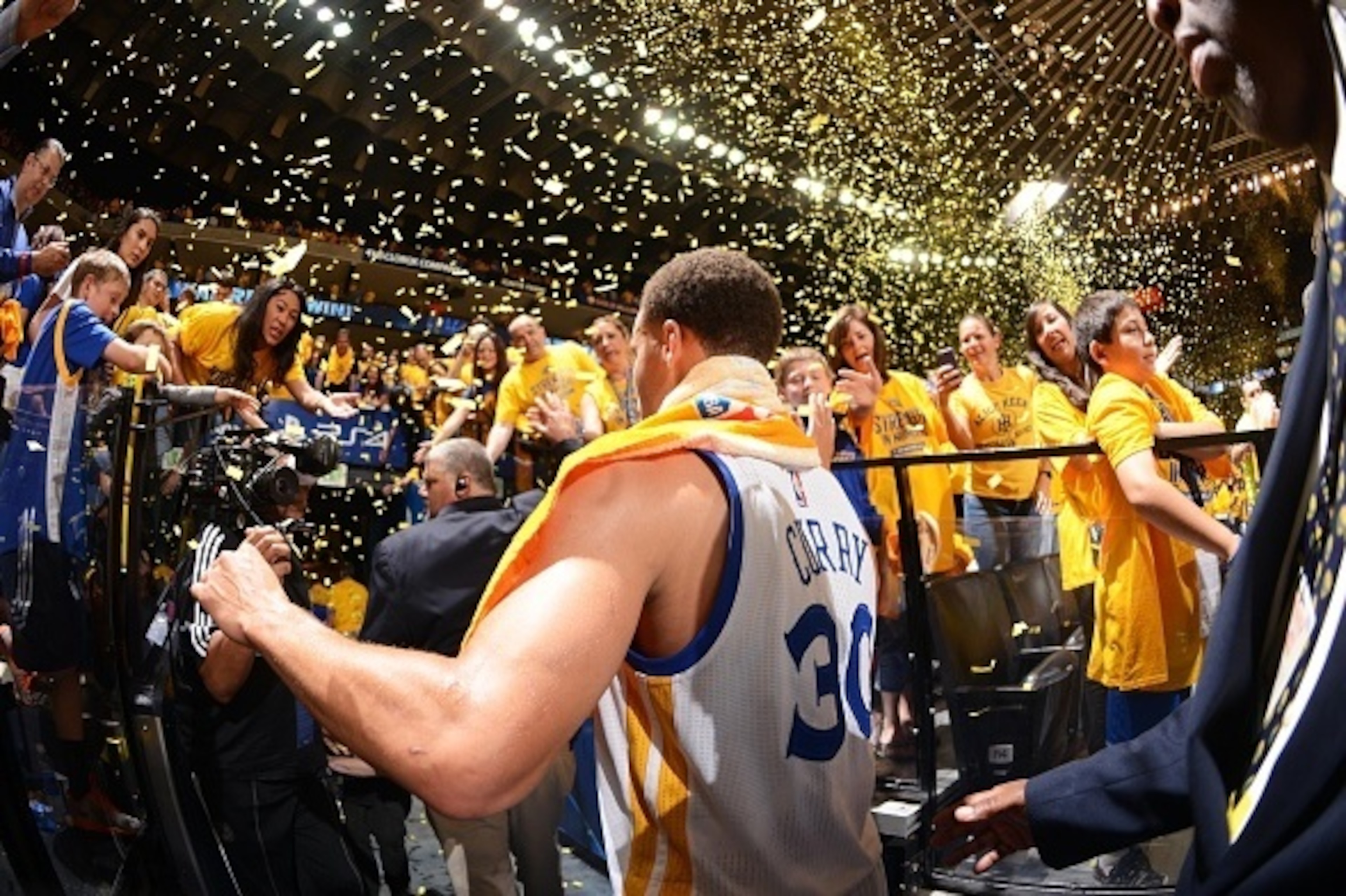 OAKLAND, CA MAY 3:  Stephen Curry #30 of the Golden State Warriors after the win against the Memphis Grizzlies in Game One of the Western Conference Semifinals of the 2015 NBA Playoffs on May 3, 2015 at Oracle Arena in Oakland, California. NOTE TO USER: U