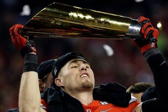 Jeff Heuerman celebrates Ohio State's national title.