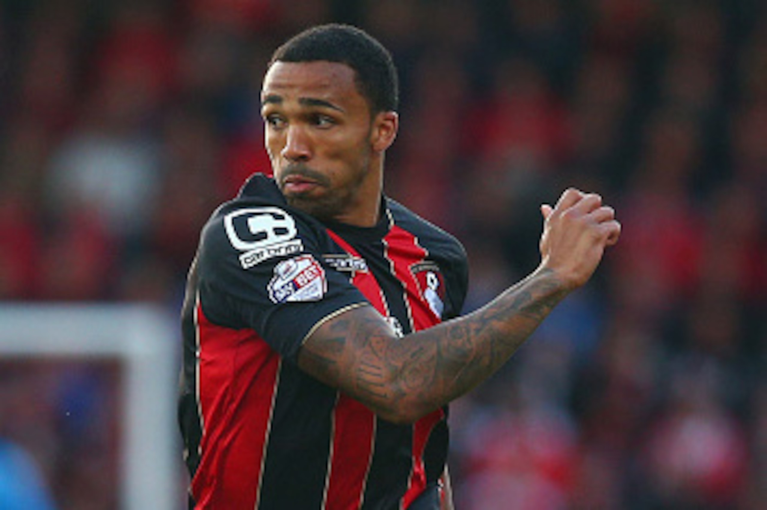 BOURNEMOUTH, ENGLAND - APRIL 27:  Callum Wilson of Bournemouth in action during the Sky Bet Championship match between AFC Bournemouth and Bolton Wanderers at Goldsands Stadium on April 27, 2015 in Bournemouth, England.  (Photo by Charlie Crowhurst/Getty