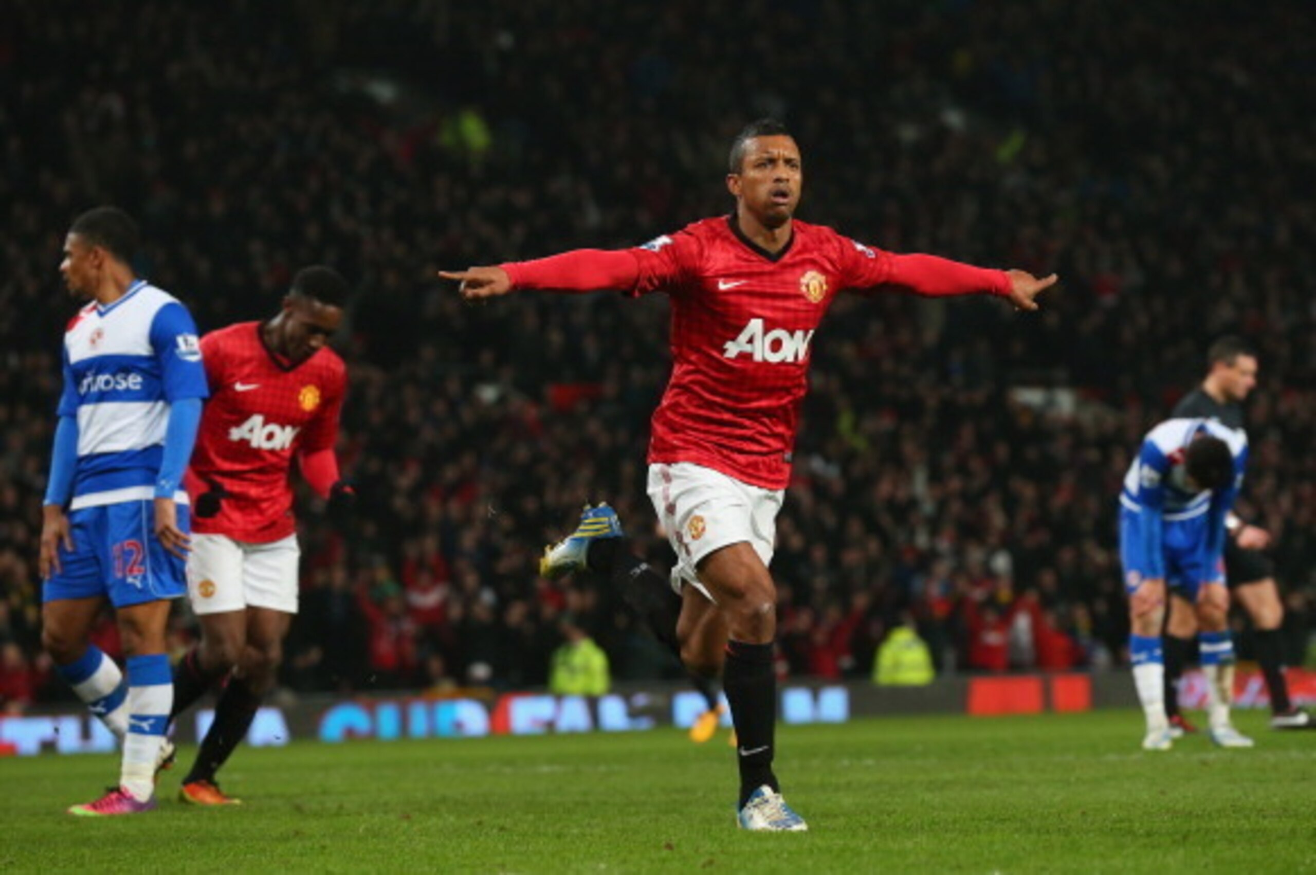 MANCHESTER, ENGLAND - FEBRUARY 18: Nani of Manchester United celebrates after scoring the opening goal during the FA Cup Fifth Round match between Manchester United and Reading at Old Trafford on February 18, 2013 in Manchester, England. (Photo by Alex MANCHESTER, ENGLAND - FEBRUARY 18: Nani of Manchester United celebrates after scoring the opening goal during the FA Cup Fifth Round match between Manchester United and Reading at Old Trafford on February 18, 2013 in Manchester, England. (Photo by Alex