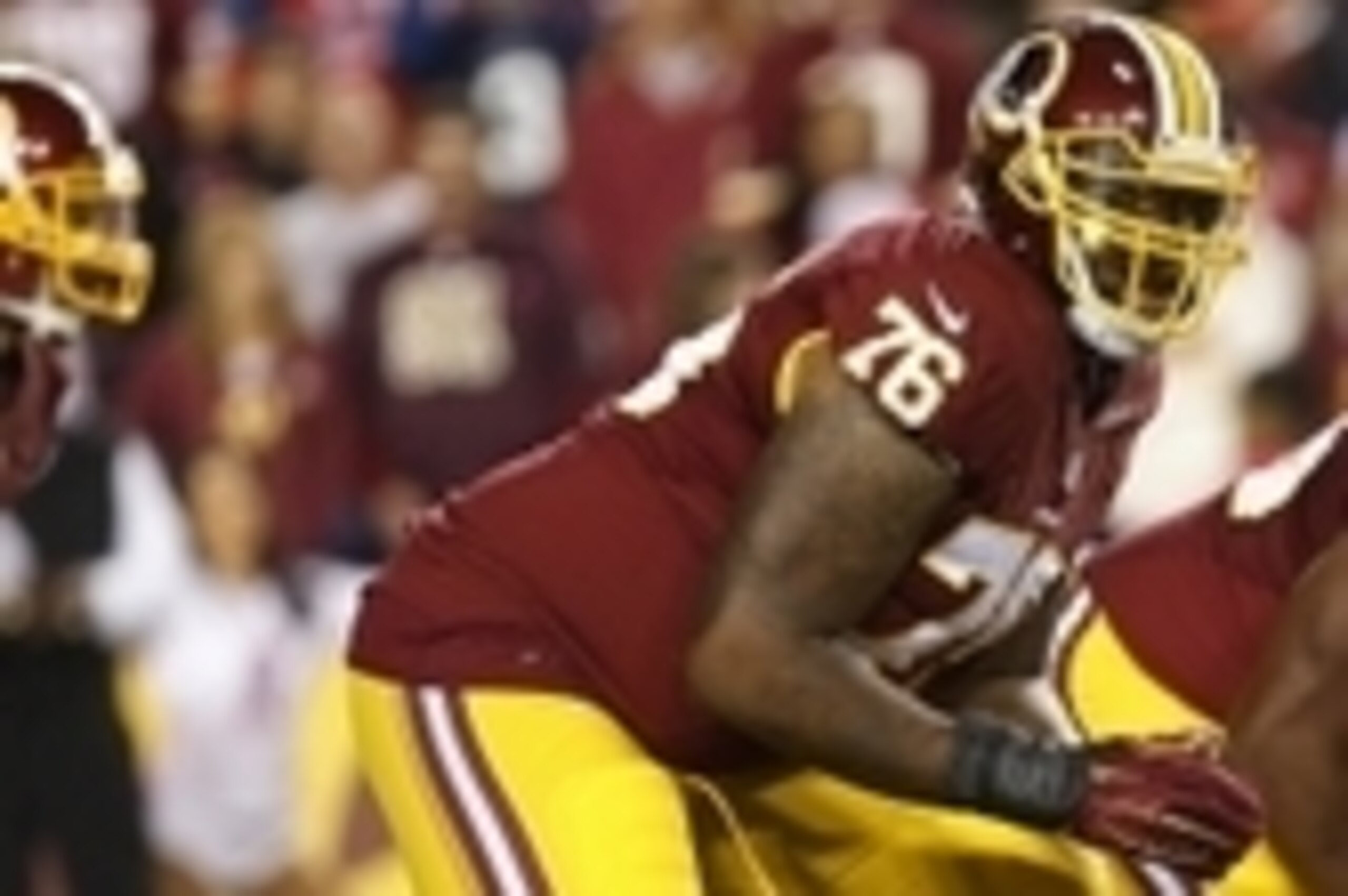 Oct 6, 2014; Landover, MD, USA; Washington Redskins tackle Morgan Moses (76) lines up against the Seattle Seahawks at FedEx Field. Mandatory Credit: Geoff Burke-USA TODAY Sports Oct 6, 2014; Landover, MD, USA; Washington Redskins tackle Morgan Moses (76) lines up against the Seattle Seahawks at FedEx Field. Mandatory Credit: Geoff Burke-USA TODAY Sports