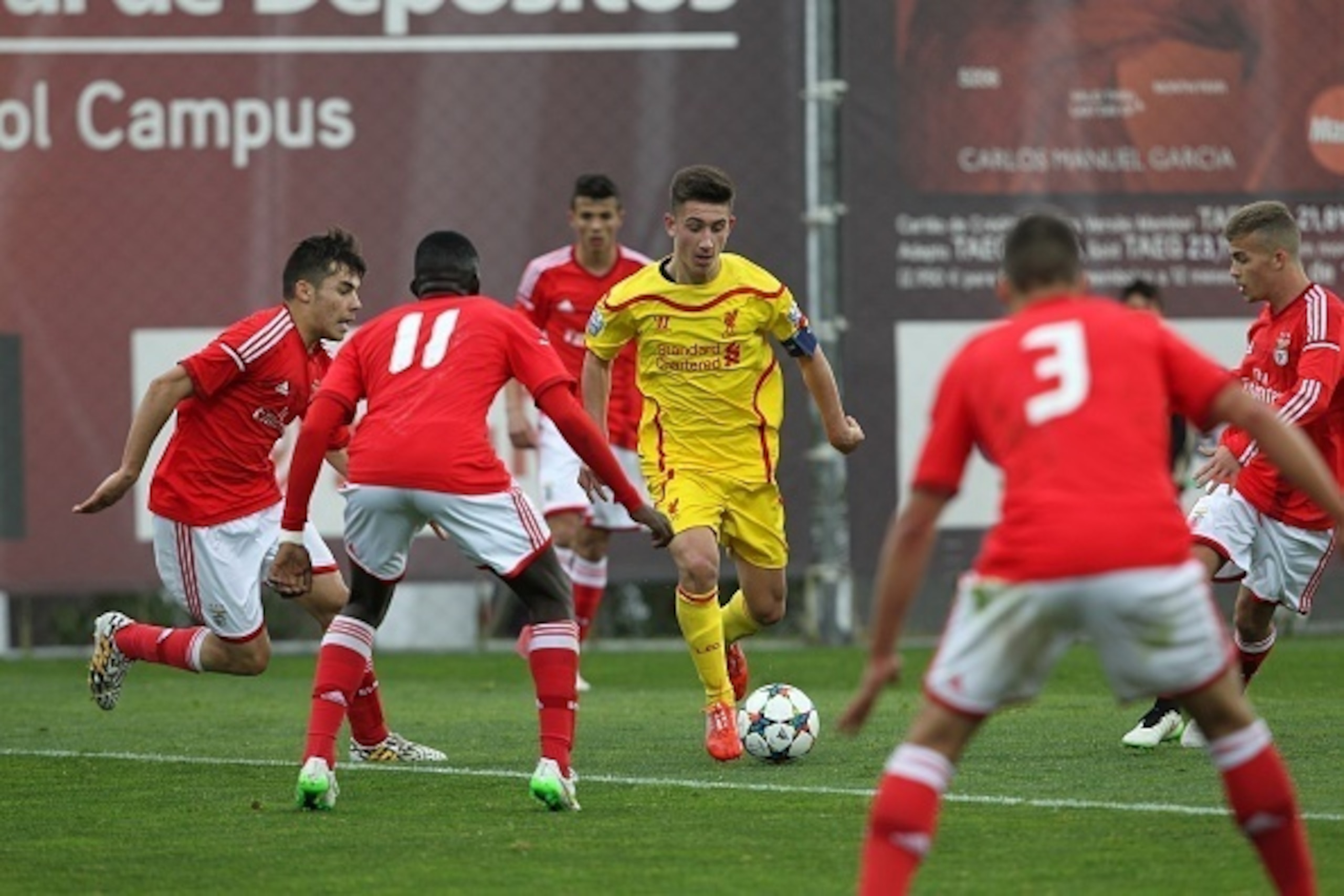 SEIXAL, PORTUGAL - FEBRUARY 24: Liverpool's midfielder Cameron Brannagan in action during the UEFA Youth League match between SL Benfica and Liverpool FC on February 24, 2015 in Seixal, Portugal. (Photo by Carlos Rodrigues/Getty Images for UEFA) SEIXAL, PORTUGAL - FEBRUARY 24: Liverpool's midfielder Cameron Brannagan in action during the UEFA Youth League match between SL Benfica and Liverpool FC on February 24, 2015 in Seixal, Portugal. (Photo by Carlos Rodrigues/Getty Images for UEFA)