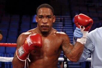 LAS VEGAS, NV - JULY 23:  James Kirkland poses after defeating Alexis Hloros by second round TKO in their middleweight bout at Mandalay Bay Events Center on July 23, 2011 in Las Vegas, Nevada.  (Photo by Scott Heavey/Getty Images)