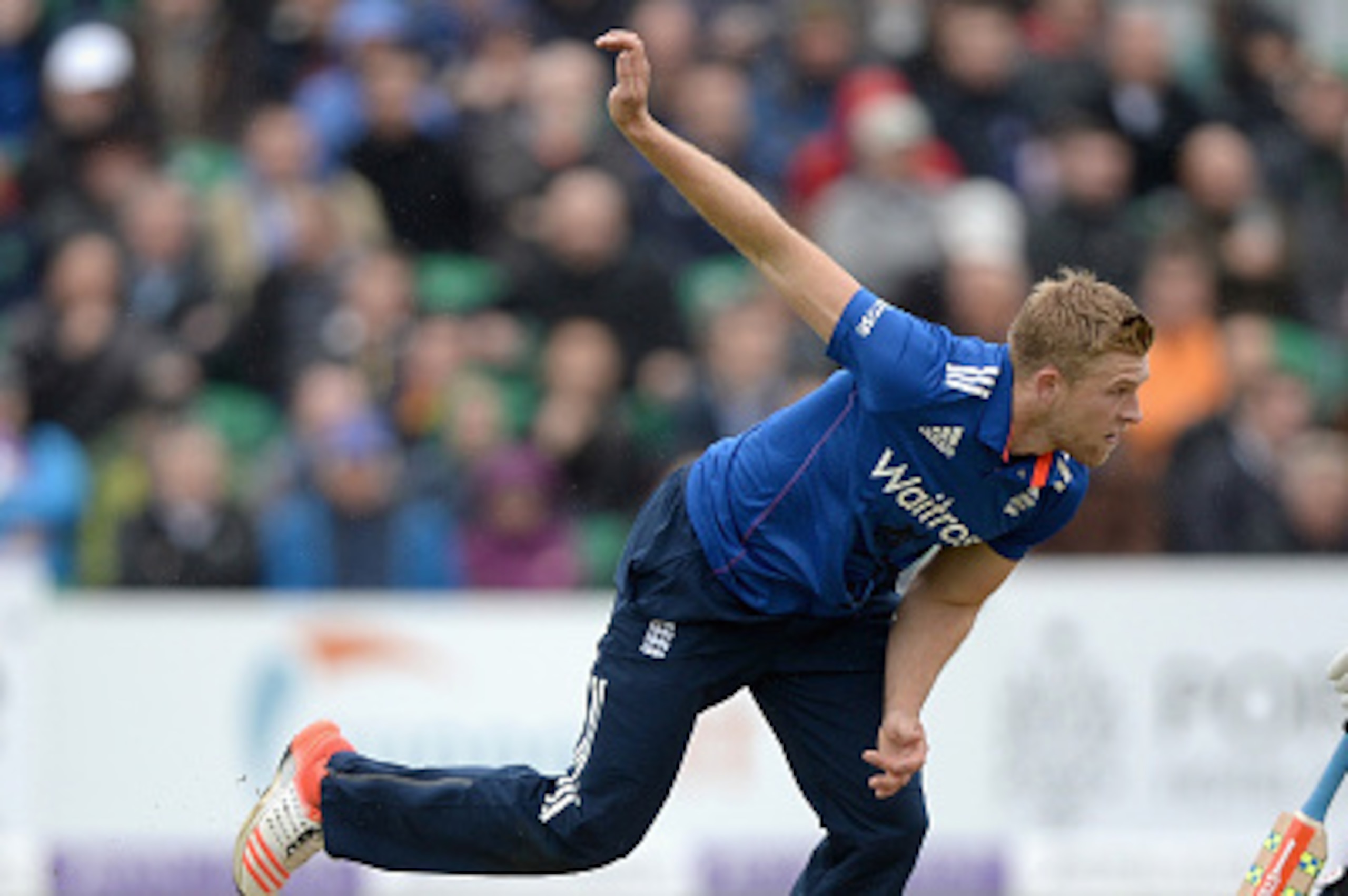 MALAHIDE, IRELAND - MAY 08:  David Willey of England bowls during the Royal London One Day International between Ireland and England at Malahide Cricket Club on May 8, 2015 in Malahide, Ireland.  (Photo by Gareth Copley/Getty Images)