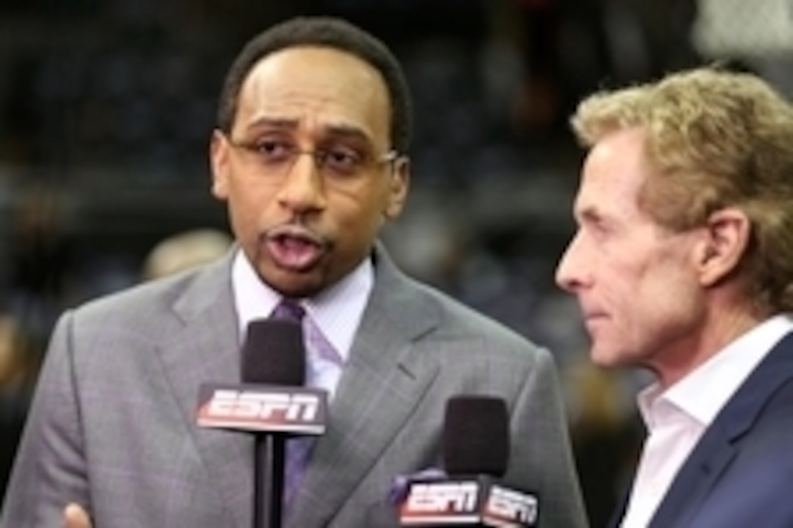 Jun 15, 2014; San Antonio, TX, USA; ESPN analyst Stephen A. Smith before game five of the 2014 NBA Finals between the San Antonio Spurs and the Miami Heat at AT&T Center. Mandatory Credit: Soobum Im-USA TODAY Sports
