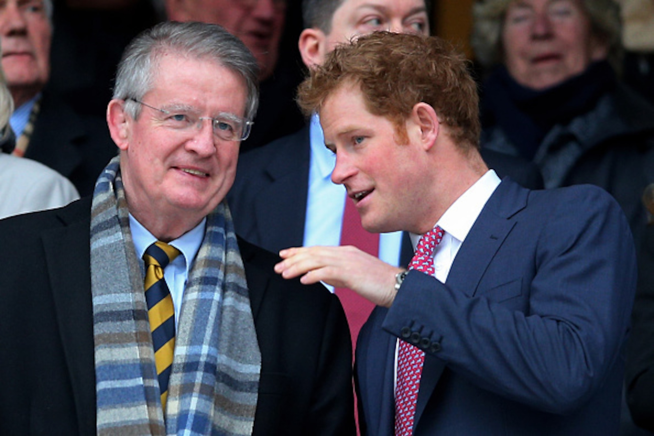 LONDON, ENGLAND - MARCH 21:  Bernard Lapasset the Chairman of World Rugby chats with Prince Harry prior to kickoff during the RBS Six Nations match between England and France at Twickenham Stadium on March 21, 2015 in London, England.  (Photo by Paul Gilh