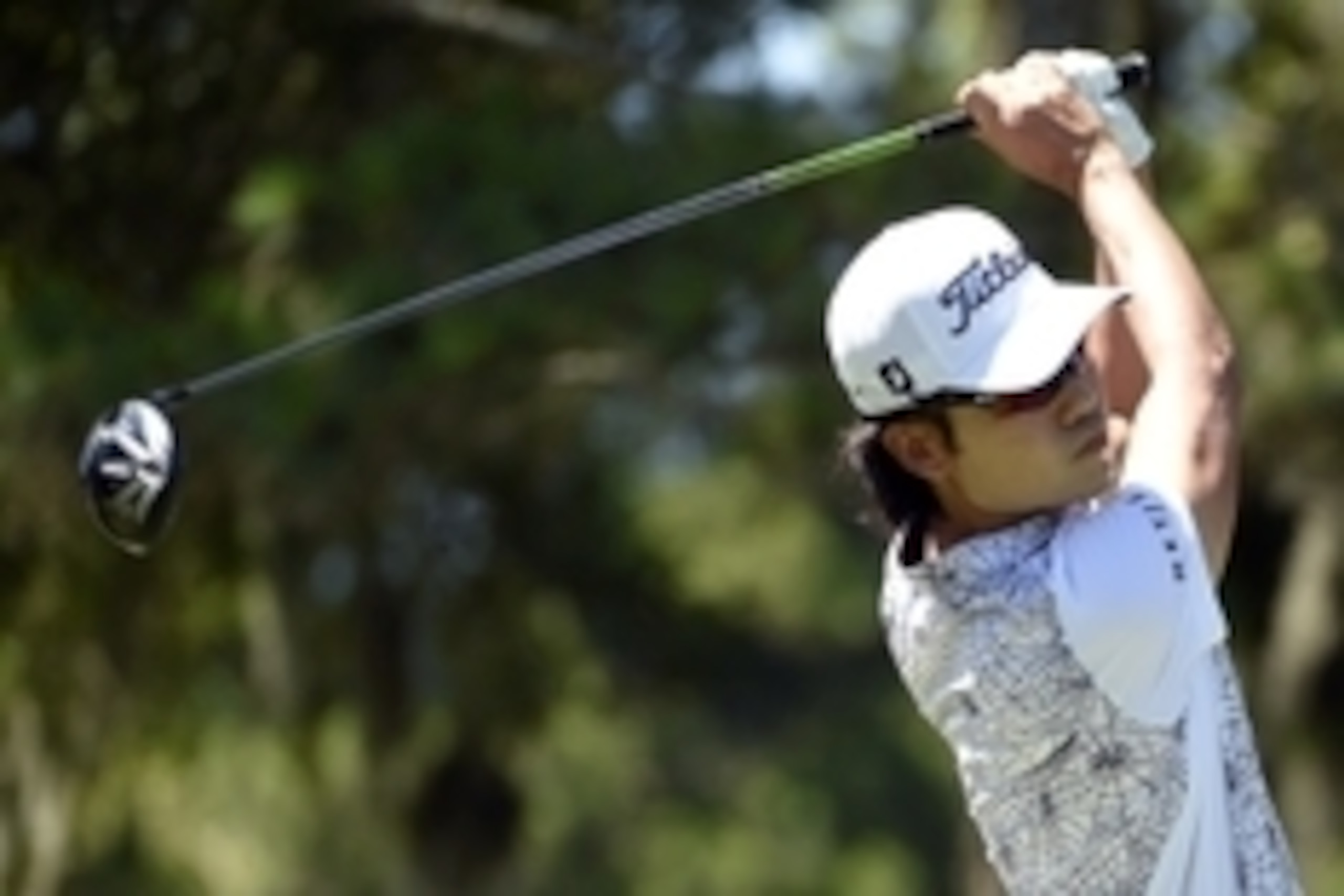 May 8, 2015; Ponte Vedra Beach, FL, USA; Kevin Na hits his tee shot on the 9th hole during the second round of The Players Championship golf tournament at TPC Sawgrass - Stadium Course. Mandatory Credit: John David Mercer-USA TODAY Sports