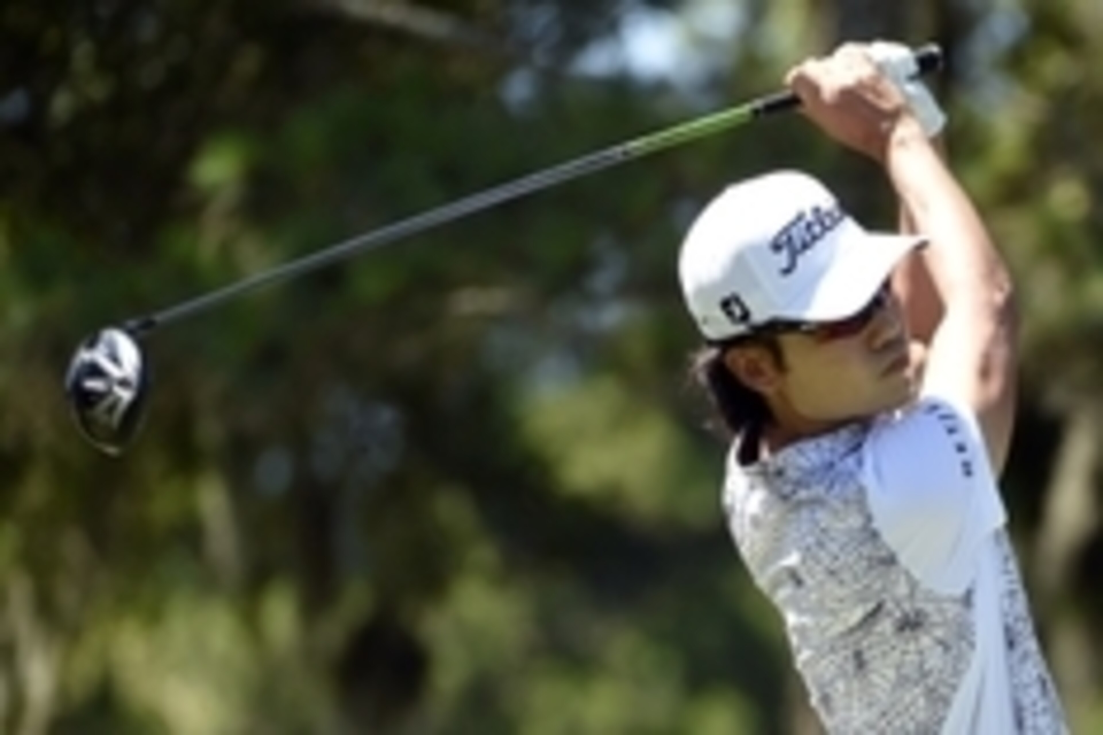 May 8, 2015; Ponte Vedra Beach, FL, USA; Kevin Na hits his tee shot on the 9th hole during the second round of The Players Championship golf tournament at TPC Sawgrass - Stadium Course. Mandatory Credit: John David Mercer-USA TODAY Sports