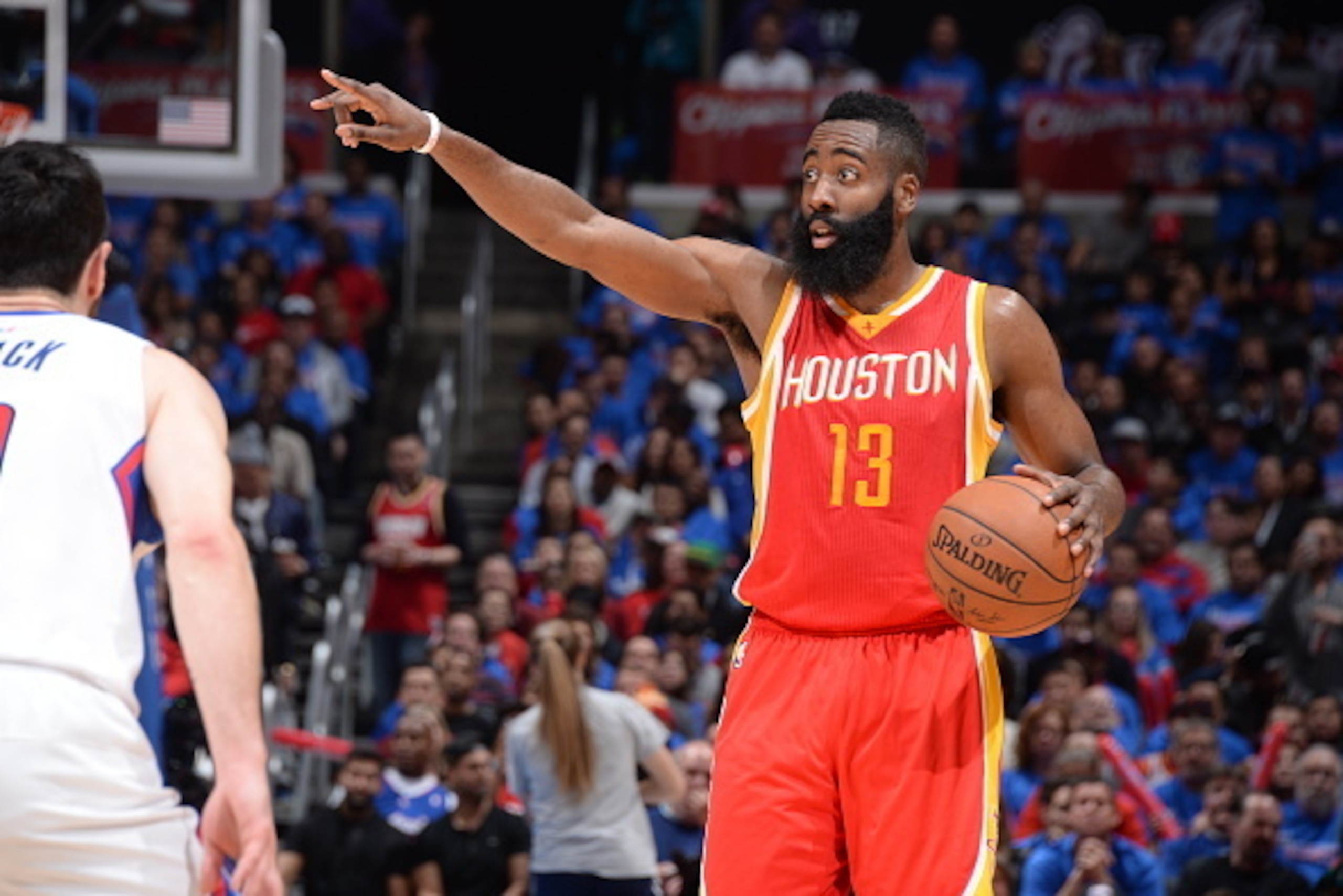 LOS ANGELES, CA - MAY 8: James Harden #13 of the Houston Rockets handles the ball against the Los Angeles Clippers in Game Three of the Western Conference Semifinals during the 2015 NBA Playoffs on May 8, 2015 at STAPLES Center in Los Angeles, California LOS ANGELES, CA - MAY 8: James Harden #13 of the Houston Rockets handles the ball against the Los Angeles Clippers in Game Three of the Western Conference Semifinals during the 2015 NBA Playoffs on May 8, 2015 at STAPLES Center in Los Angeles, California