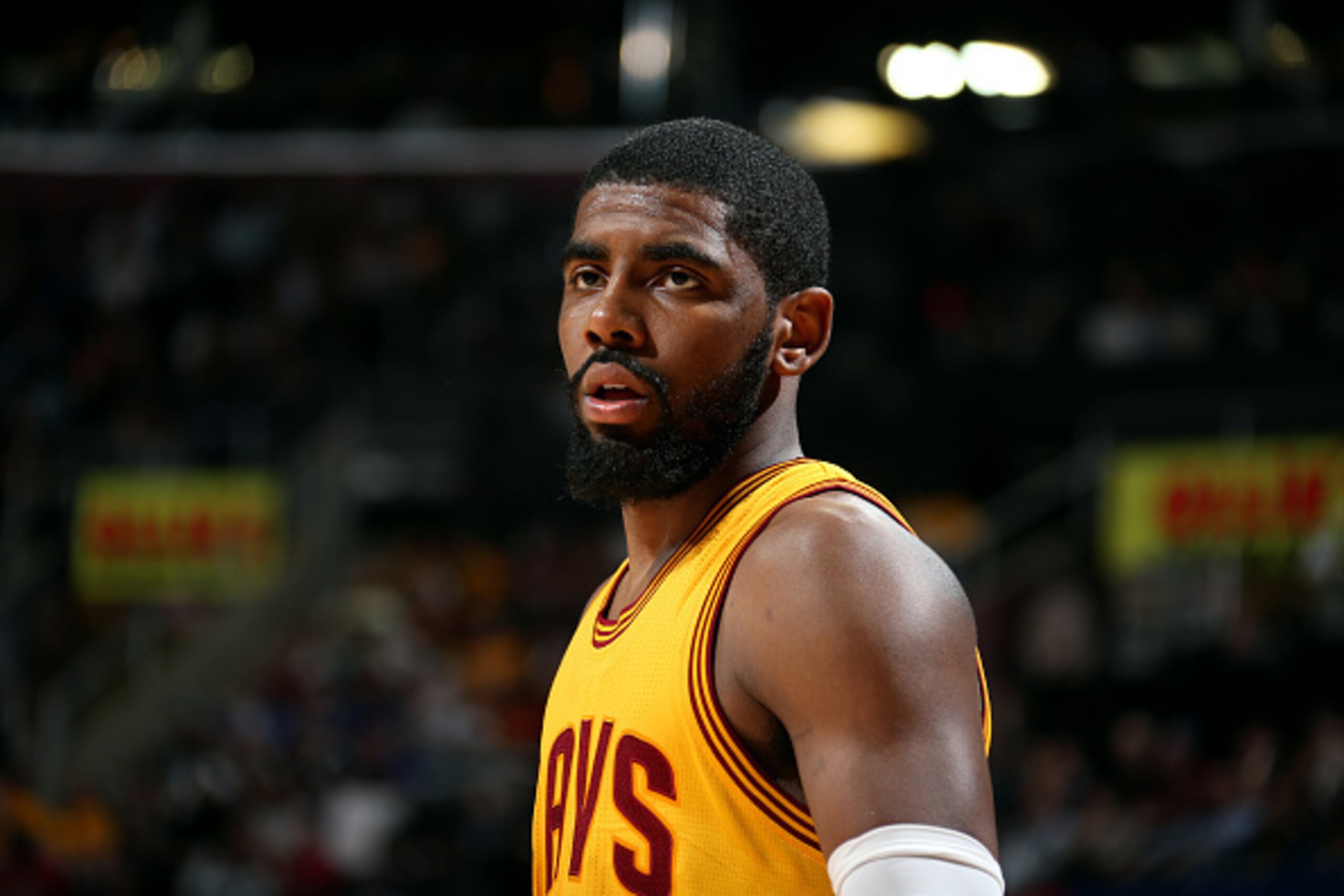 CLEVELAND, OH - MAY 6: Kyrie Irving #2 of the Cleveland Cavaliers stands on the court during a game against the Chicago Bulls in Game Two of the Eastern Conference Semifinals during the 2015 NBA Playoffs on May 6, 2015 at Quicken Loans Arena in Cleveland,