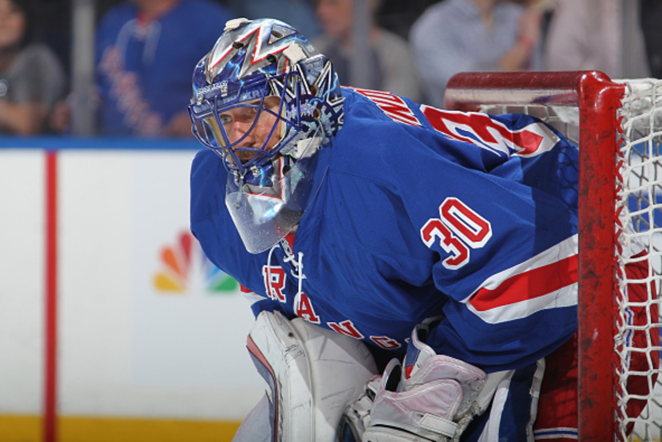 NEW YORK, NY - MAY 08: Henrik Lundqvist #30 of the New York Rangers looks on during pre game warmups before the game against the Washington Capitals in Game Five of the Eastern Conference Semifinals during the 2015 NHL Stanley Cup Playoffs at Madison Squ NEW YORK, NY - MAY 08: Henrik Lundqvist #30 of the New York Rangers looks on during pre game warmups before the game against the Washington Capitals in Game Five of the Eastern Conference Semifinals during the 2015 NHL Stanley Cup Playoffs at Madison Squ
