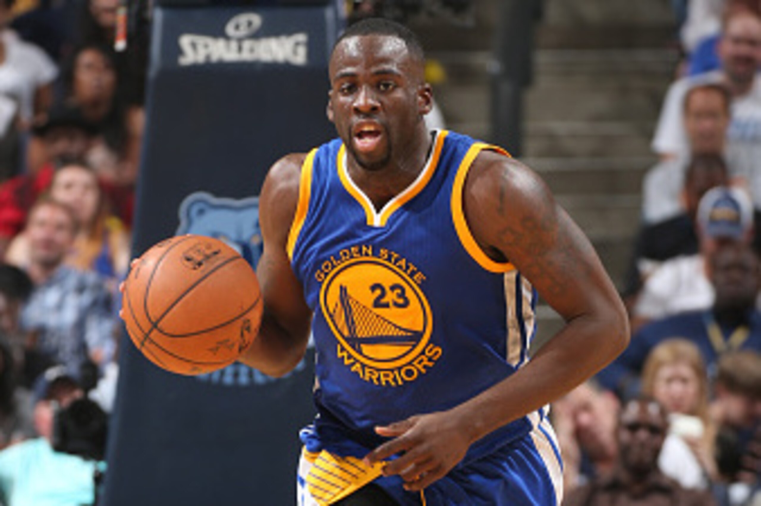 MEMPHIS, TN - MAY 9: Draymond Green #23 of the Golden State Warriors drives to the basket against the Memphis Grizzlies during Game Three of the Western Conference Semifinals of the NBA Playoffs on May 9, 2015 at FedExForum in Memphis, Tennessee.  NOTE TO