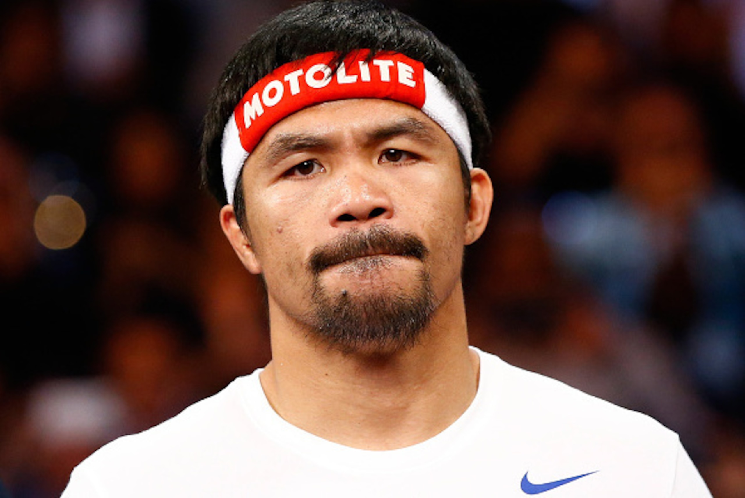 LAS VEGAS, NV - MAY 02:  Manny Pacquiao in the ring before the welterweight unification championship bout on May 2, 2015 at MGM Grand Garden Arena in Las Vegas, Nevada.  (Photo by Al Bello/Getty Images)