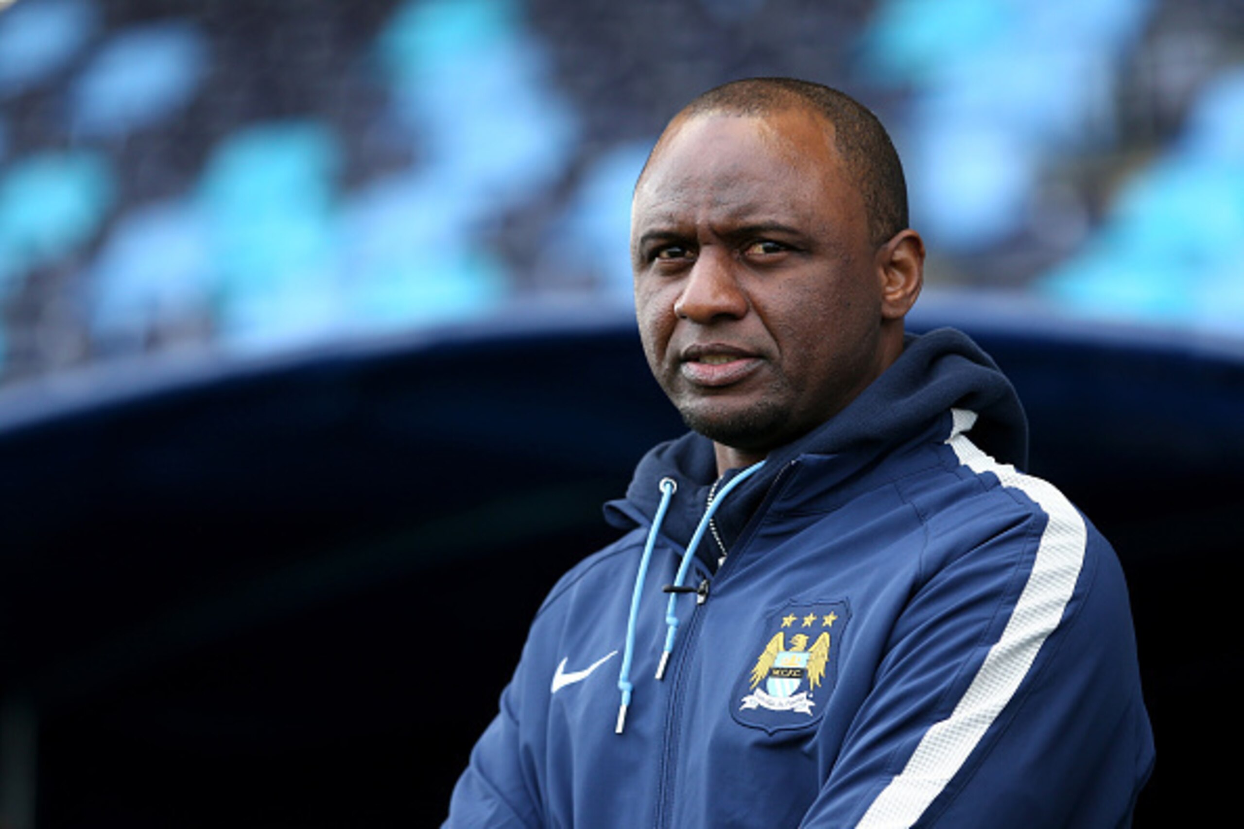 MANCHESTER, ENGLAND - FEBRUARY 24:  Reserve team manager of Manchester City FC Patrick Vieira looks on during the UEFA Youth League Round of 16 match between Manchester City FC and FC Schalke 04 at City Football Academy on February 24, 2015 in Manchester,