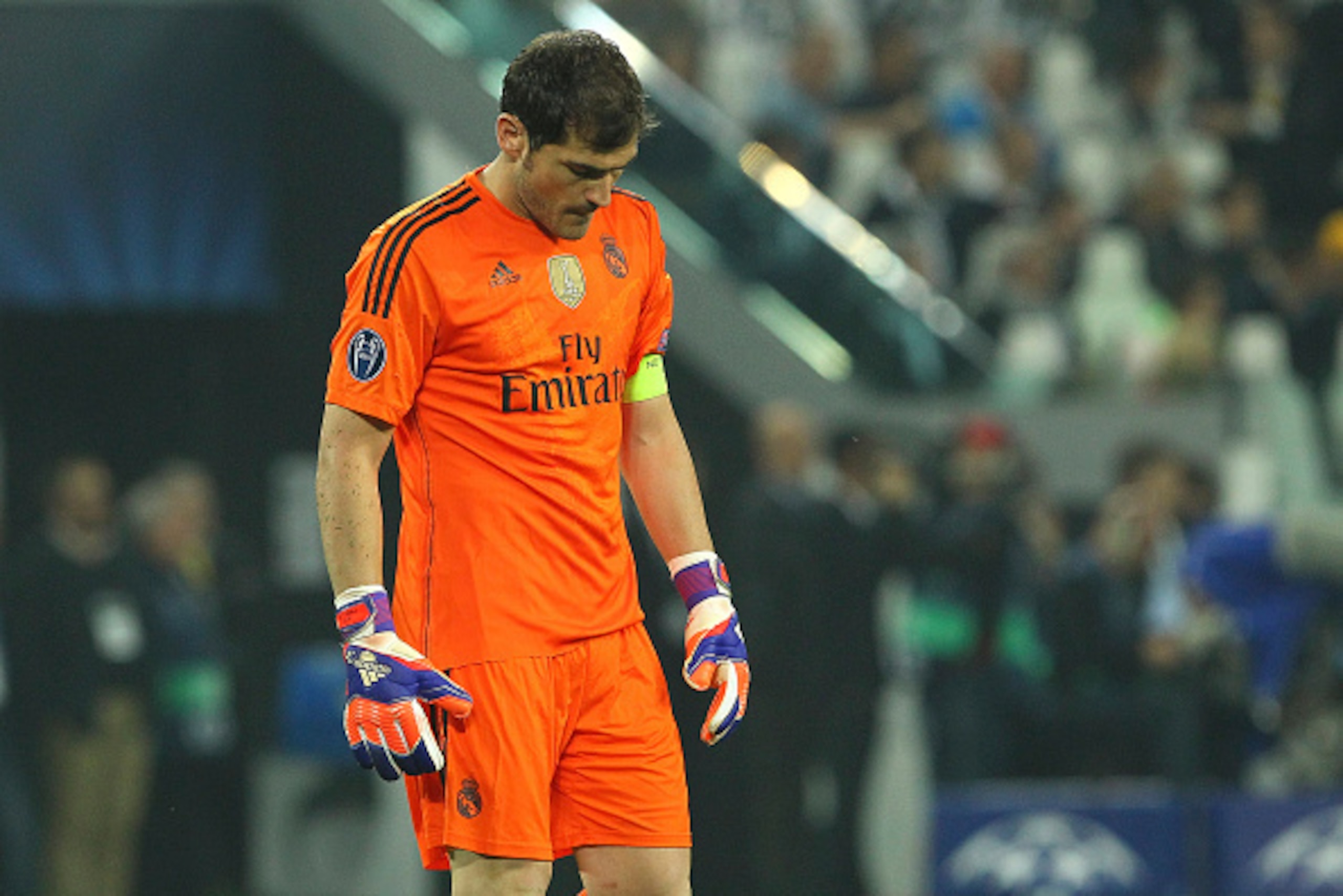 TURIN, ITALY - MAY 05:  Iker Casillas of Real Madrid CF shows his dejection during the UEFA Champions League semi final match between Juventus and Real Madrid CF at Juventus Arena on May 5, 2015 in Turin, Italy.  (Photo by Marco Luzzani/Getty Images)