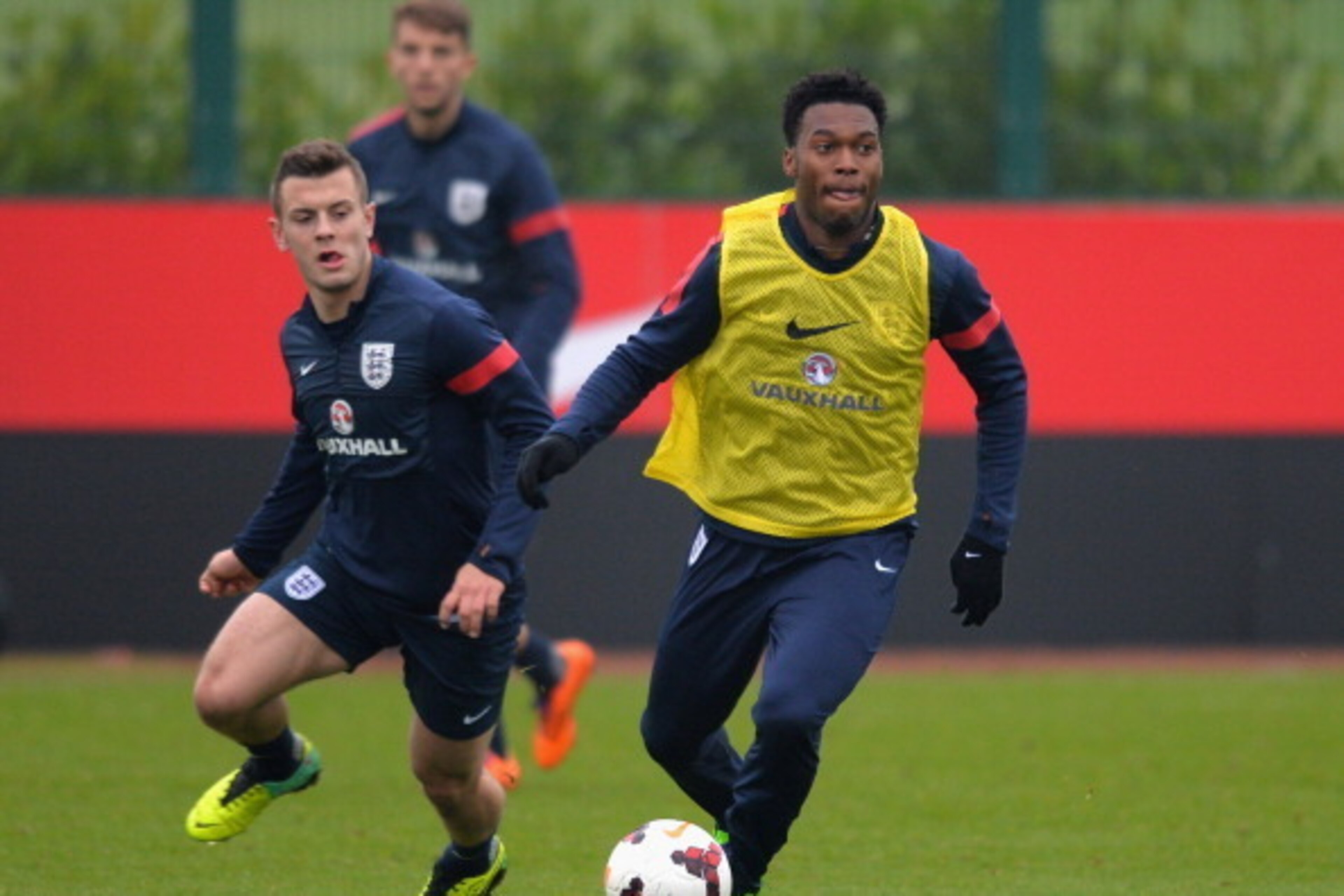 ST ALBANS, ENGLAND - NOVEMBER 18: Daniel Sturridge and Jack Wilshere in action during England Training at London Colney on November 18, 2013 in St Albans, England. (Photo by Christopher Lee/Getty Images) ST ALBANS, ENGLAND - NOVEMBER 18: Daniel Sturridge and Jack Wilshere in action during England Training at London Colney on November 18, 2013 in St Albans, England. (Photo by Christopher Lee/Getty Images)