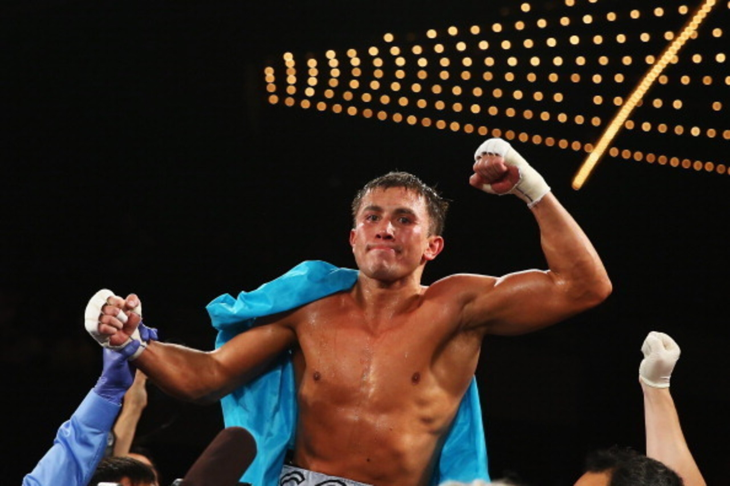 NEW YORK, NY - NOVEMBER 02:  Gennady Golovkin celebrates his eighth round TKO against Curtis Stevens after their WBA Middleweight Title fight at The Theater at Madison Square Garden on November 2, 2013 in New York City.  (Photo by Al Bello/Getty Images)