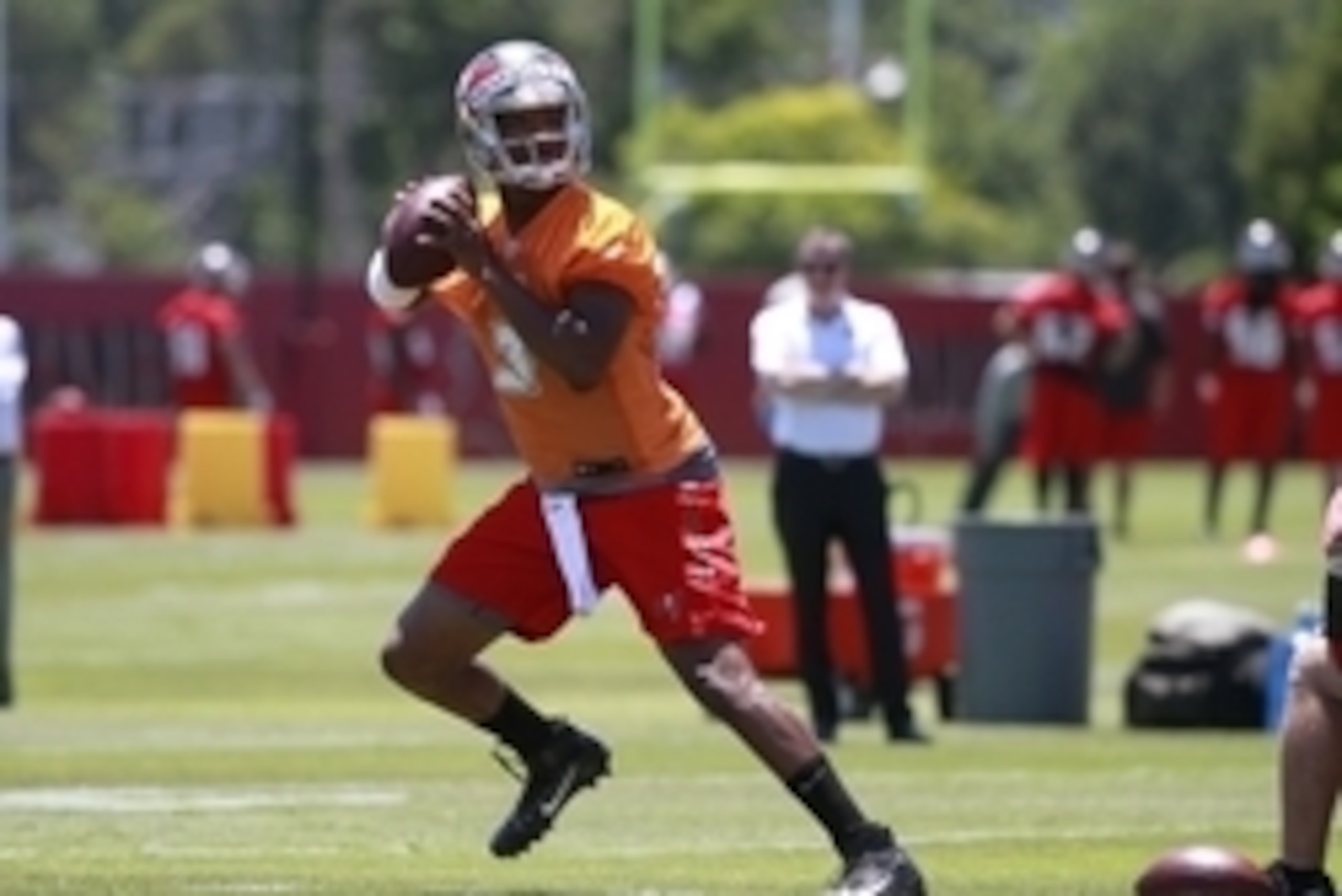 May 8, 2015; Tampa, FL, USA; Tampa Bay Buccaneers quarterback Jameis Winston (3) works out for rookie mini camp at One Buc Place. Mandatory Credit: Kim Klement-USA TODAY Sports