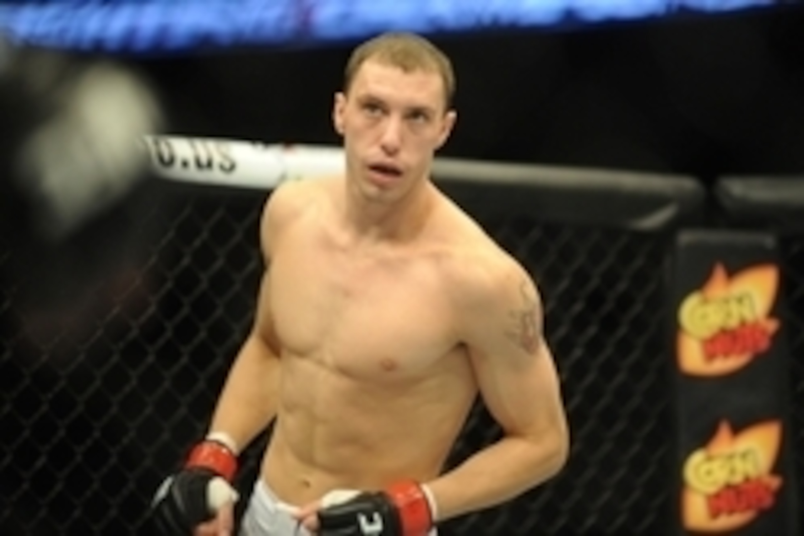 Aug 23, 2014; Tulsa, OK, USA; James Vick (red gloves) fights Valmir Lazaro (blue gloves) in a Lightweight Bout at BOK Center. Mandatory Credit: Mark D. Smith-USA TODAY Sports