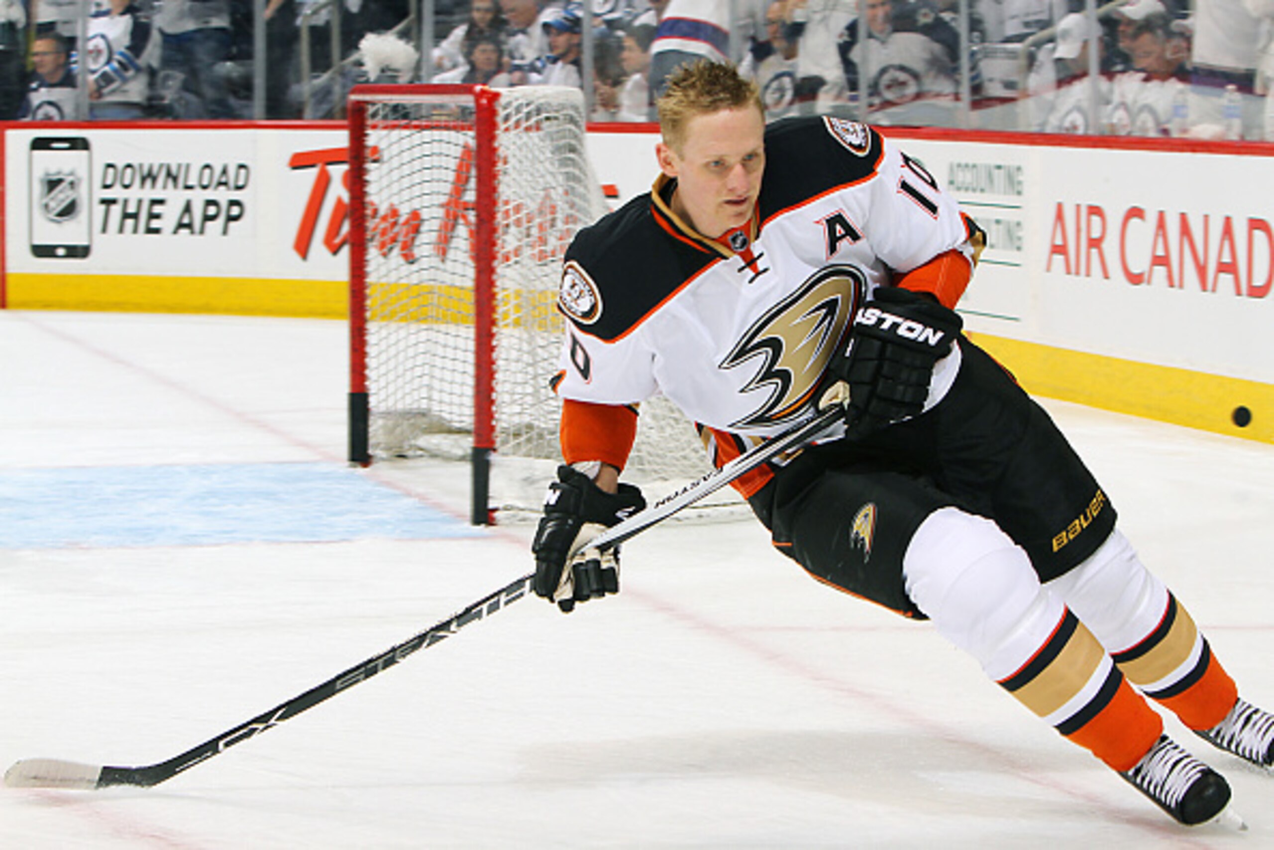WINNIPEG, CANADA - APRIL 20: Corey Perry #10 of the Anaheim Ducks takes part in the pre-game warm up prior to Game Three of the Western Conference Quarterfinals against the Winnipeg Jets during the 2015 NHL Stanley Cup Playoffs on April 20, 2015 at the MT WINNIPEG, CANADA - APRIL 20: Corey Perry #10 of the Anaheim Ducks takes part in the pre-game warm up prior to Game Three of the Western Conference Quarterfinals against the Winnipeg Jets during the 2015 NHL Stanley Cup Playoffs on April 20, 2015 at the MT