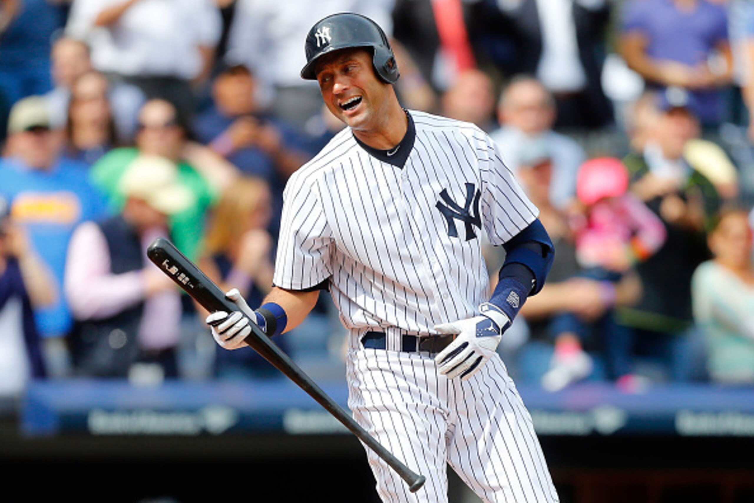 NEW YORK, NY - SEPTEMBER 24:  Derek Jeter #2 of the New York Yankees reacts after striking out in the third inning against the Baltimore Orioles at Yankee Stadium on September 24, 2014 in the Bronx borough of New York City.  (Photo by Jim McIsaac/Getty Im