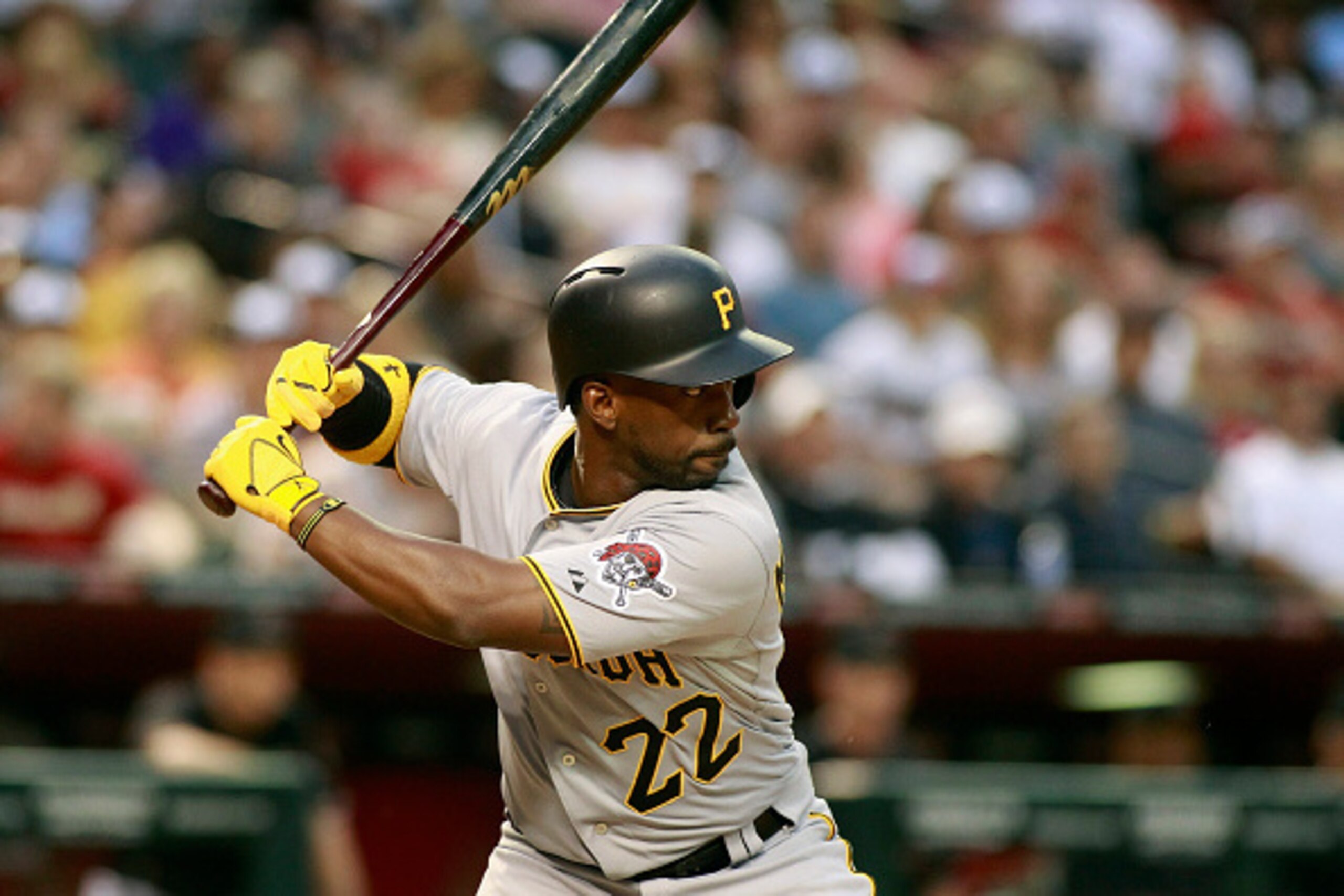 PHOENIX, AZ - APRIL 25:  Andrew McCutchen #22 of the Pittsburgh Pirates bats against the Arizona Diamondbacks during the sixth inning of a MLB game at Chase Field on April 25, 2015 in Phoenix, Arizona.  (Photo by Ralph Freso/Getty Images)