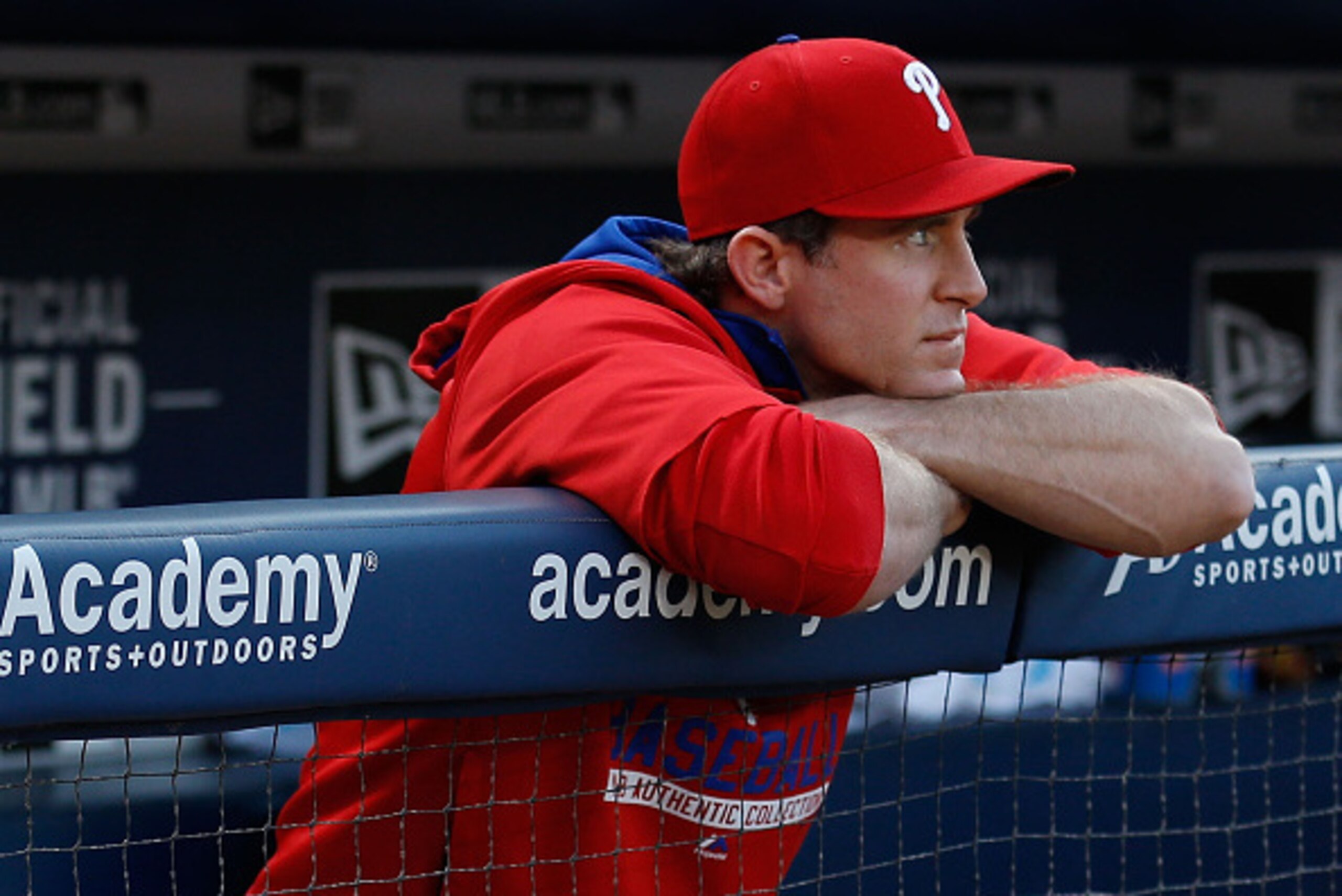 ATLANTA, GA - MAY 05:  Second baseman Chase Utley #26 of the Philadelphia Phillies sits out of the game against the Atlanta Braves at Turner Field on May 5, 2015 in Atlanta, Georgia.  (Photo by Mike Zarrilli/Getty Images)