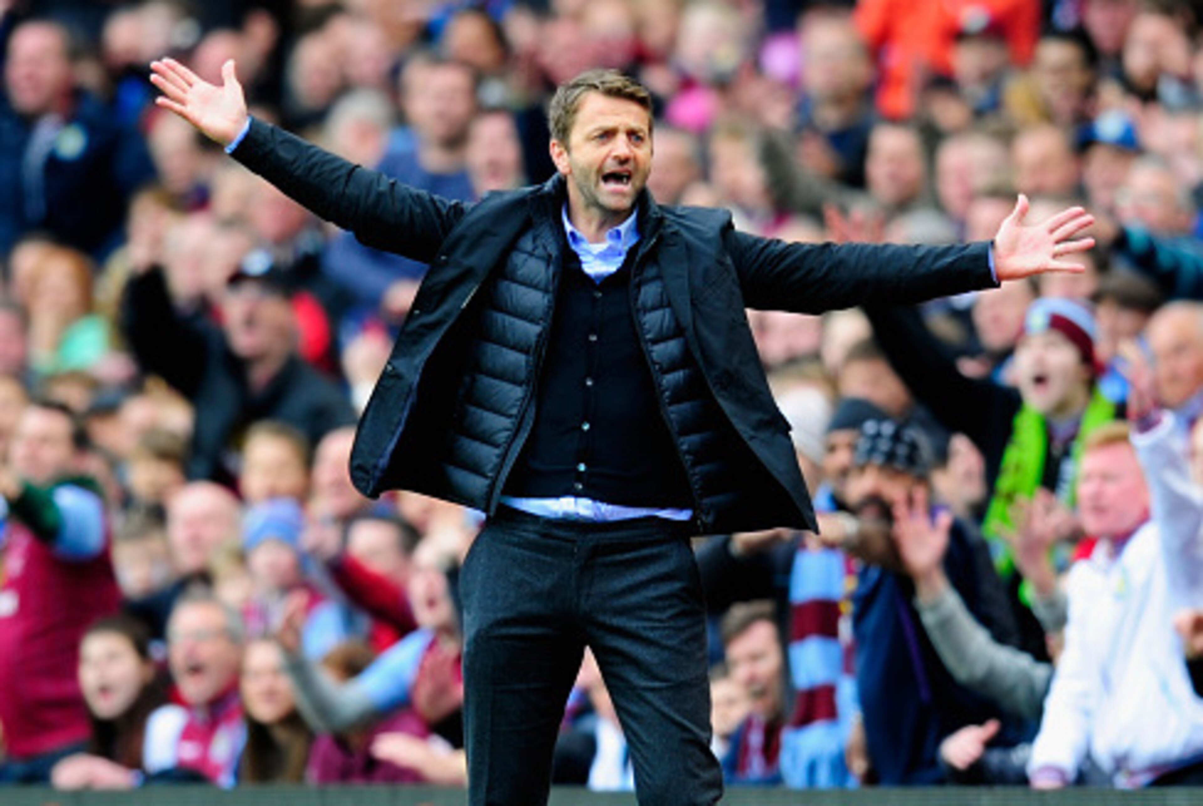 BIRMINGHAM, ENGLAND - MAY 09:  Villa manager Tim Sherwood reacts during the Barclays Premier League match between Aston Villa and West Ham United  at Villa Park on May 9, 2015 in Birmingham, England.  (Photo by Stu Forster/Getty Images)