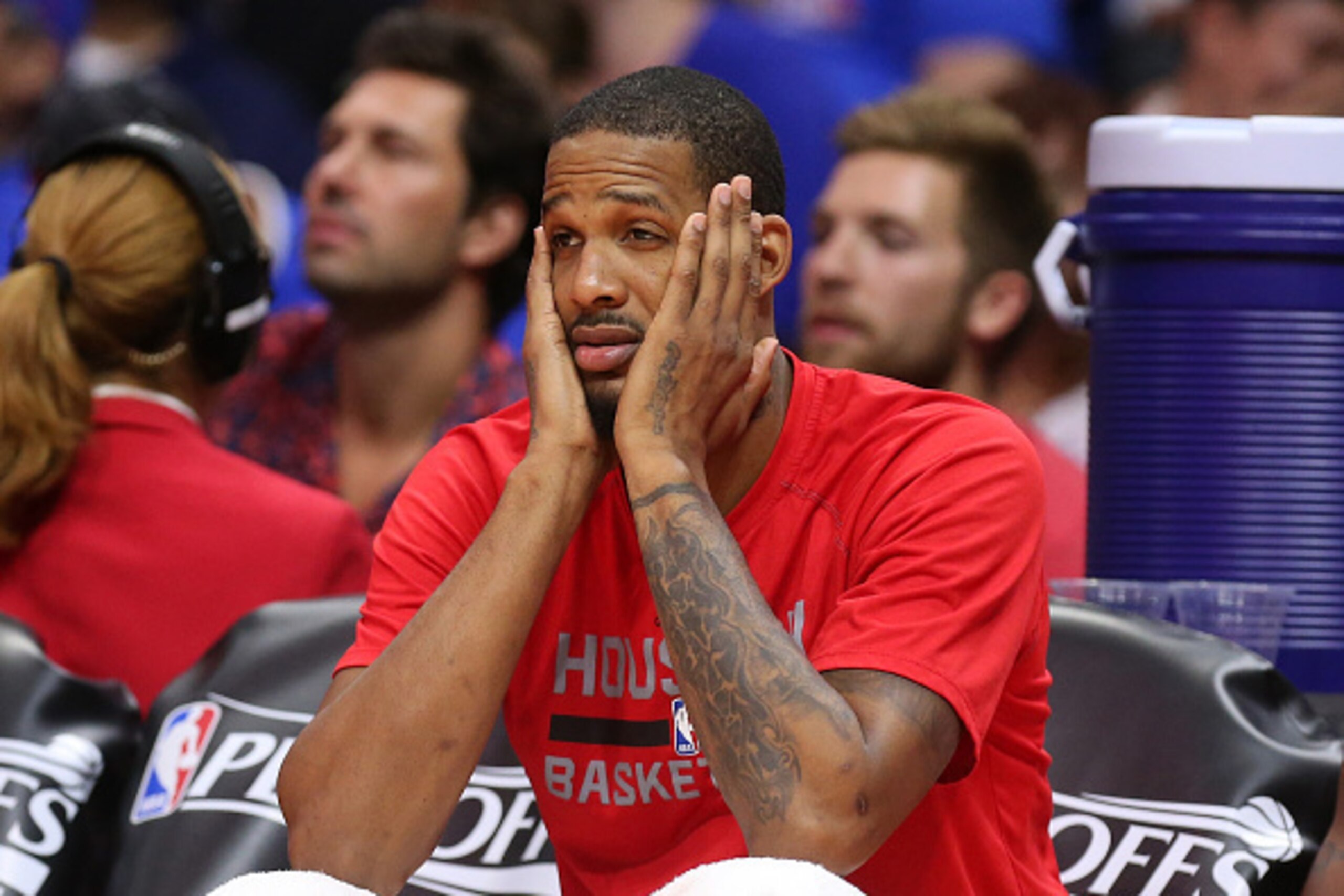 LOS ANGELES, CA - MAY 10: Trevor Ariza #1 of the Houston Rockets reacts as he sits on the bench in the closing minutes of the fouth quarter against the Los Angeles Clippers during Game Four of the Western Conference semifinals of the 2015 NBA Playoffs at LOS ANGELES, CA - MAY 10: Trevor Ariza #1 of the Houston Rockets reacts as he sits on the bench in the closing minutes of the fouth quarter against the Los Angeles Clippers during Game Four of the Western Conference semifinals of the 2015 NBA Playoffs at