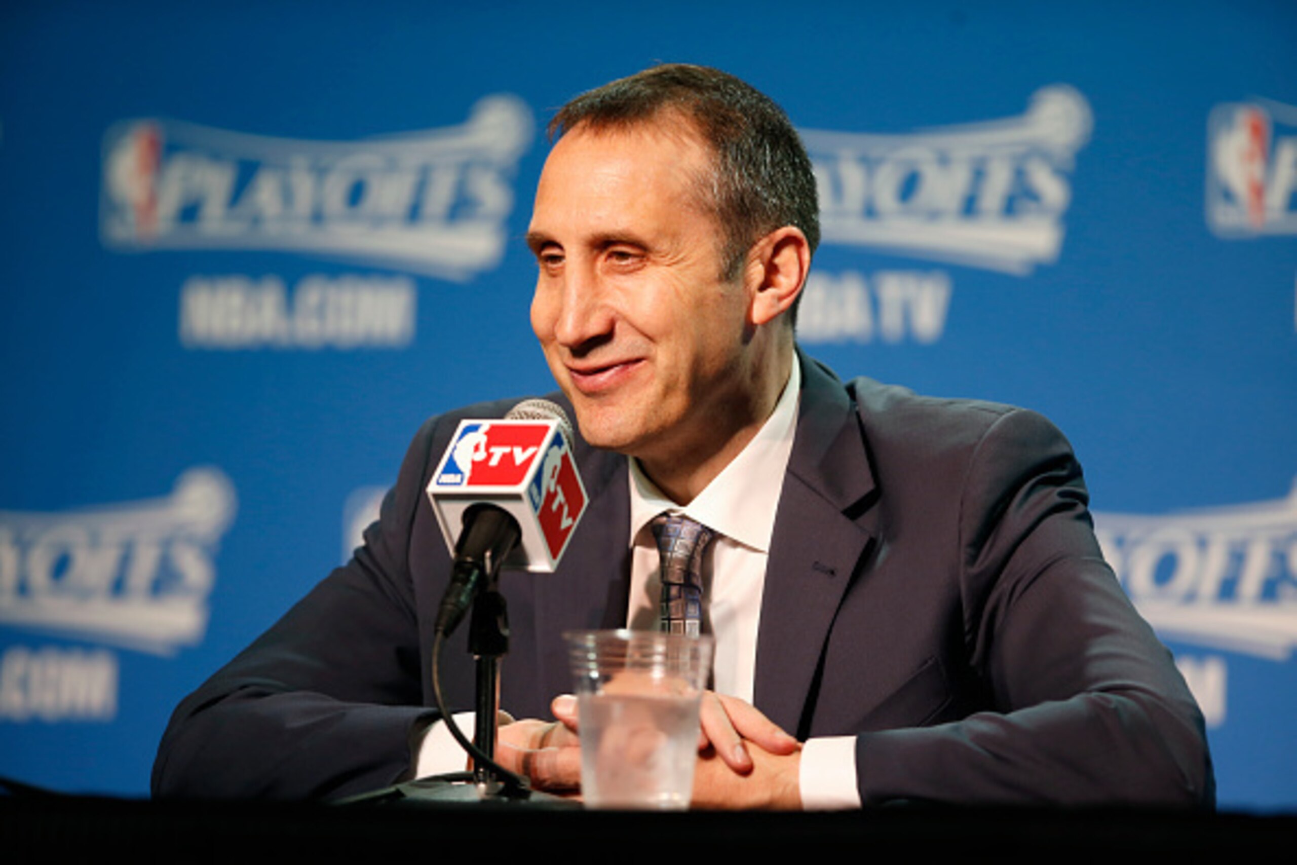 CLEVELAND, OHIO - MAY 6: Head coach, David Blatt of the Cleveland Cavaliers speaks to press after the win against the Chicago Bulls for Game Two of the Eastern Conference Semifinals during the NBA Playoffs on May 6, 2015 at Quicken Loans Arena in Clevela CLEVELAND, OHIO - MAY 6: Head coach, David Blatt of the Cleveland Cavaliers speaks to press after the win against the Chicago Bulls for Game Two of the Eastern Conference Semifinals during the NBA Playoffs on May 6, 2015 at Quicken Loans Arena in Clevela