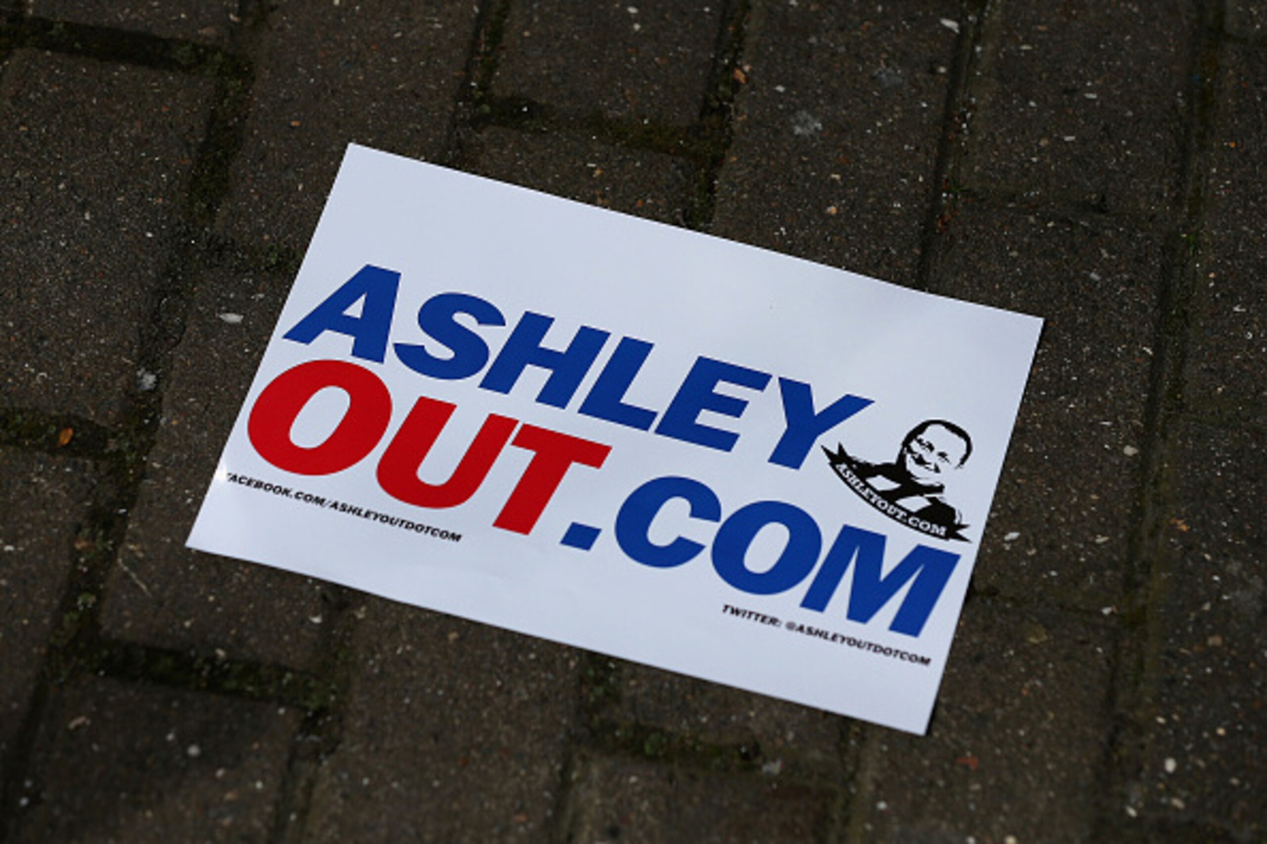NEWCASTLE UPON TYNE, ENGLAND - APRIL 19: A flyer protesting about Mike Ashley, Newcastle owner is seen ahead of  the Barclays Premier League match between Newcastle United and Tottenham Hotspur at St James' Park on April 19, 2015 in Newcastle upon Tyne, E