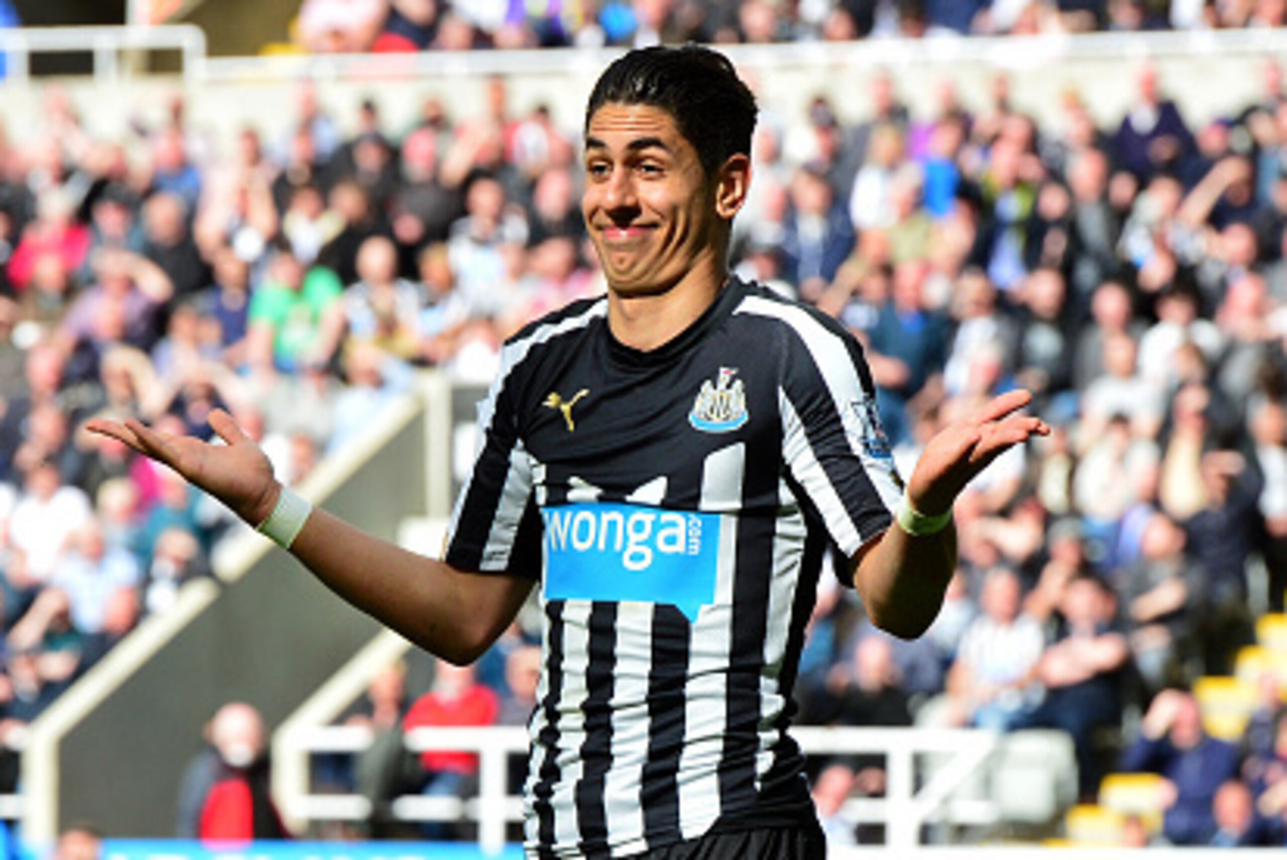NEWCASTLE UPON TYNE, ENGLAND - MAY 9 : Ayoze Perez of Newcastle United reacts during the Barclays Premier League match between Newcastle United and West Bromwich Albion at St James' Park on May 9, 2015 in Newcastle upon Tyne, England. (Photo by Mark Runna