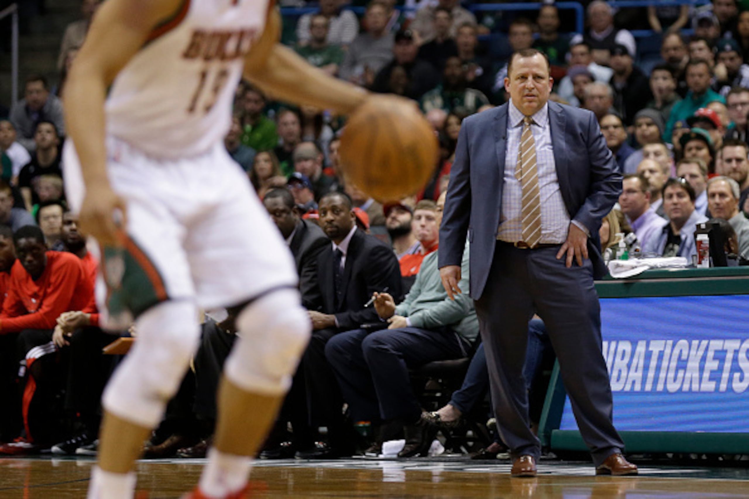 MILWAUKEE, WI - APRIL 30: Head Coach Tom Thibodeau of the Chicago Bulls watches the game from the sidelines during the first quarter against the Milwaukee Bucks during the first round of the 2015 NBA Playoffs at the BMO Harris Bradley Center on April 30, 