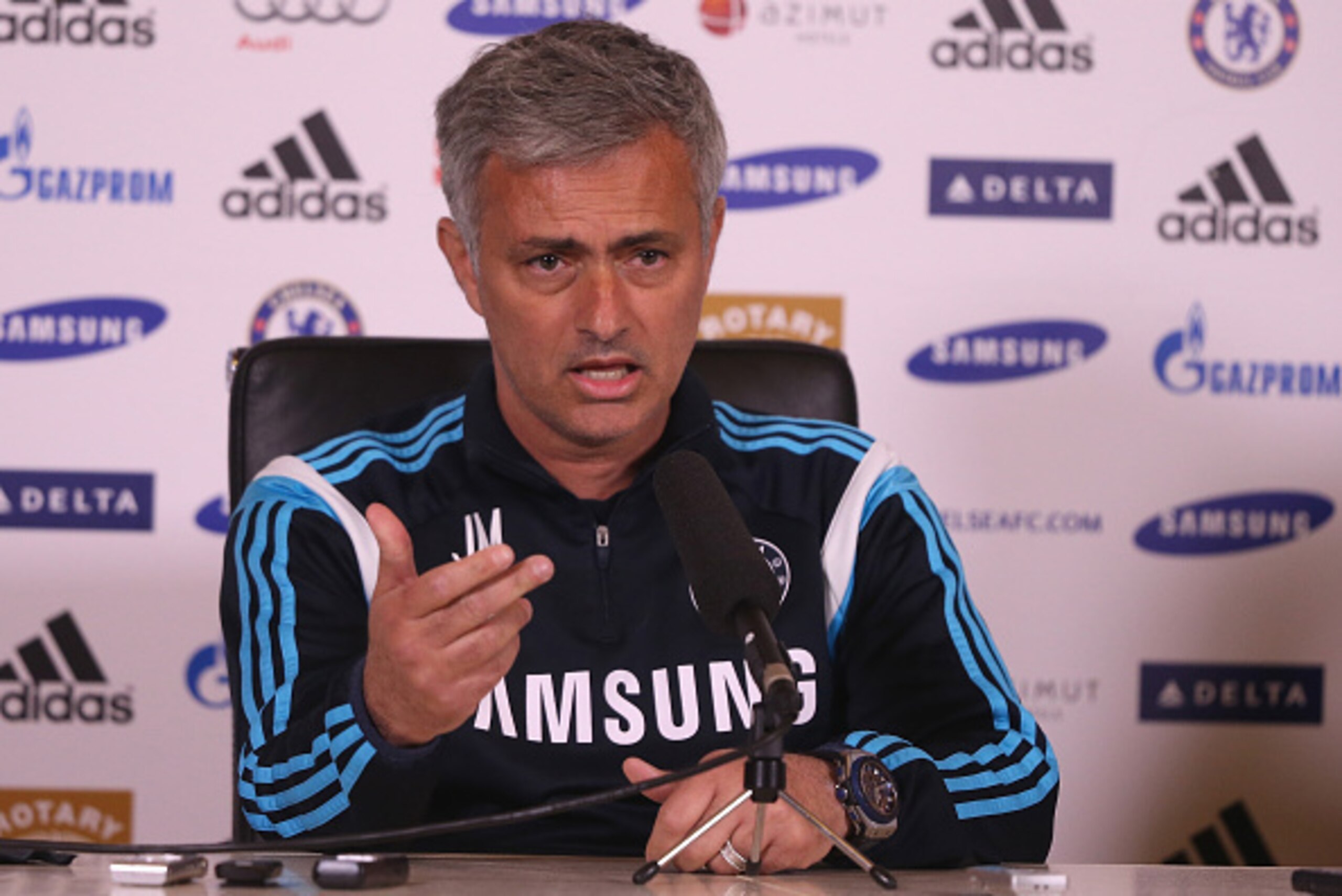 COBHAM, ENGLAND - APRIL 17:  Chelsea manager Jose Mourinho addresses the media during a press conference at Chelsea Training Ground on April 17, 2015 in Cobham, England.  (Photo by Andrew Redington/Getty Images)