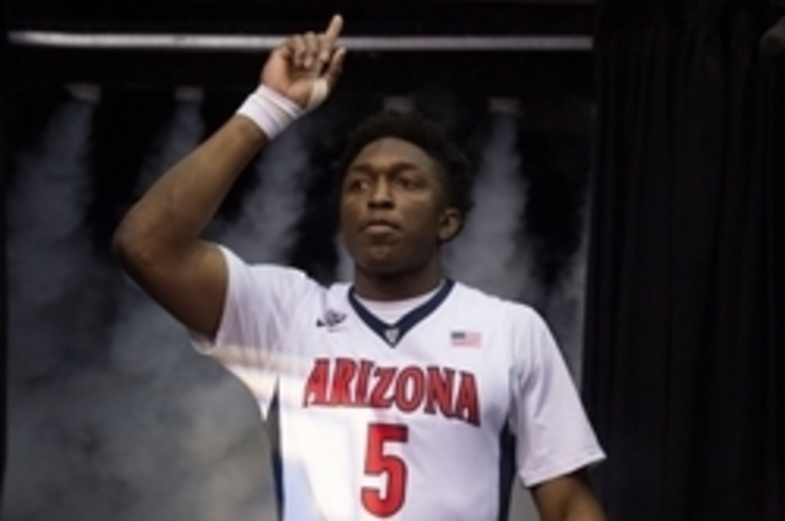 March 14, 2015; Las Vegas, NV, USA; Arizona Wildcats forward Stanley Johnson (5) is introduced before the championship game of the Pac-12 Conference tournament against the Oregon Ducks at MGM Grand Garden Arena. The Wildcats defeated the Ducks 80-52. Mand