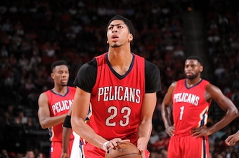 HOUSTON, TX - APRIL 12:  Anthony Davis #23 of the New Orleans Pelicans prepares to shoot a free throw against the Houston Rockets on April 12, 2015 at the Toyota Center in Houston, Texas. NOTE TO USER: User expressly acknowledges and agrees that, by downl