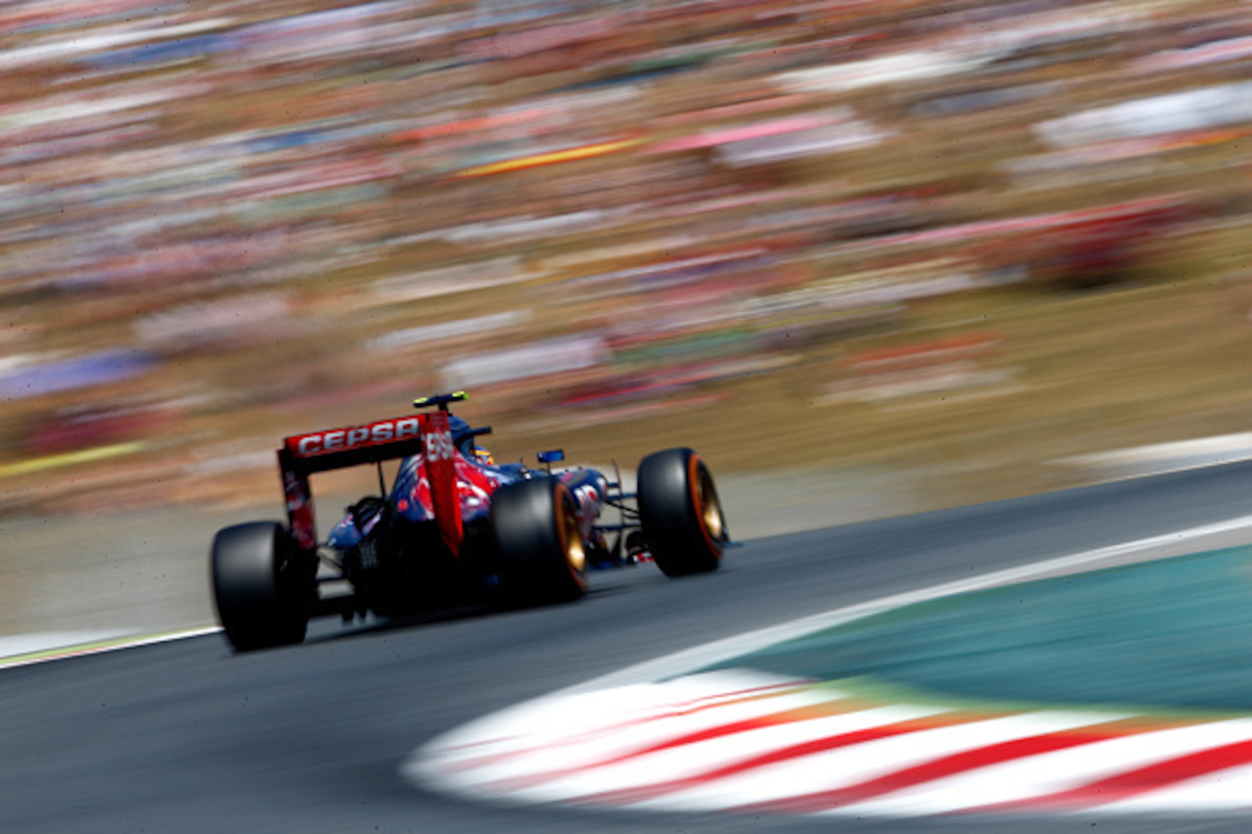 MONTMELO, SPAIN - MAY 10:  Carlos Sainz of Spain and Scuderia Toro Rosso drives during the Spanish Formula One Grand Prix at Circuit de Catalunya on May 10, 2015 in Montmelo, Spain.  (Photo by Paul Gilham/Getty Images)