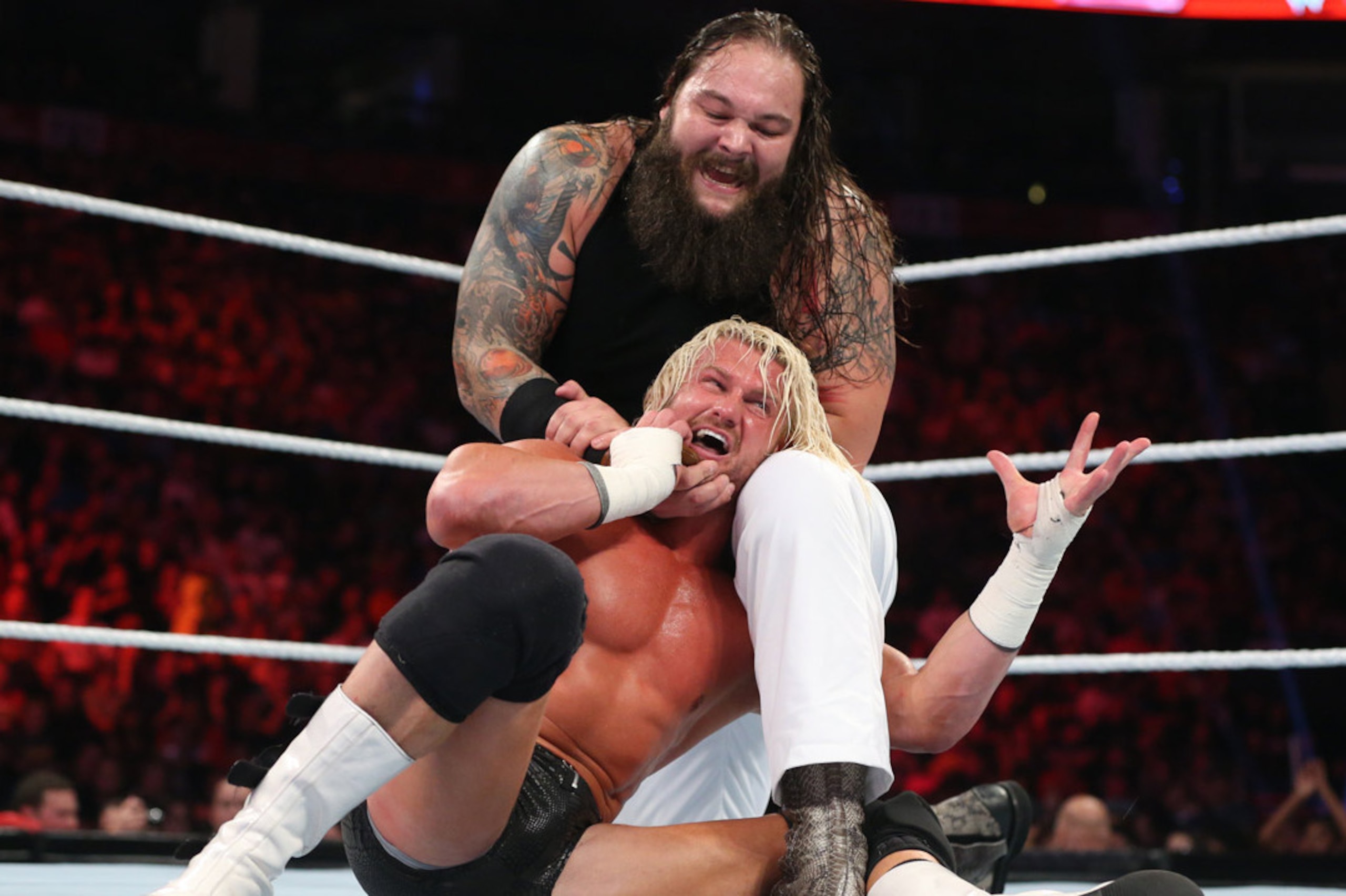 Bray Wyatt attacks Dolph Ziggler. Bray Wyatt attacks Dolph Ziggler.