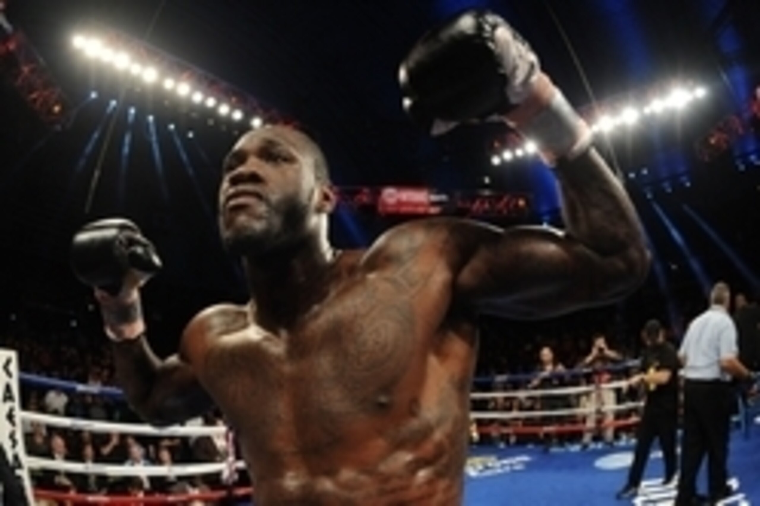 Oct 26, 2013; Atlantic City, NJ, USA; Deontay Wilder (bronze trunks) celebrates after knocking out Nicolai Firtha (not pictured) during their WBA Continental Americas Heavyweight title bout at Boardwalk Hall. Wilder won via fourth round TKO Mandatory Cred