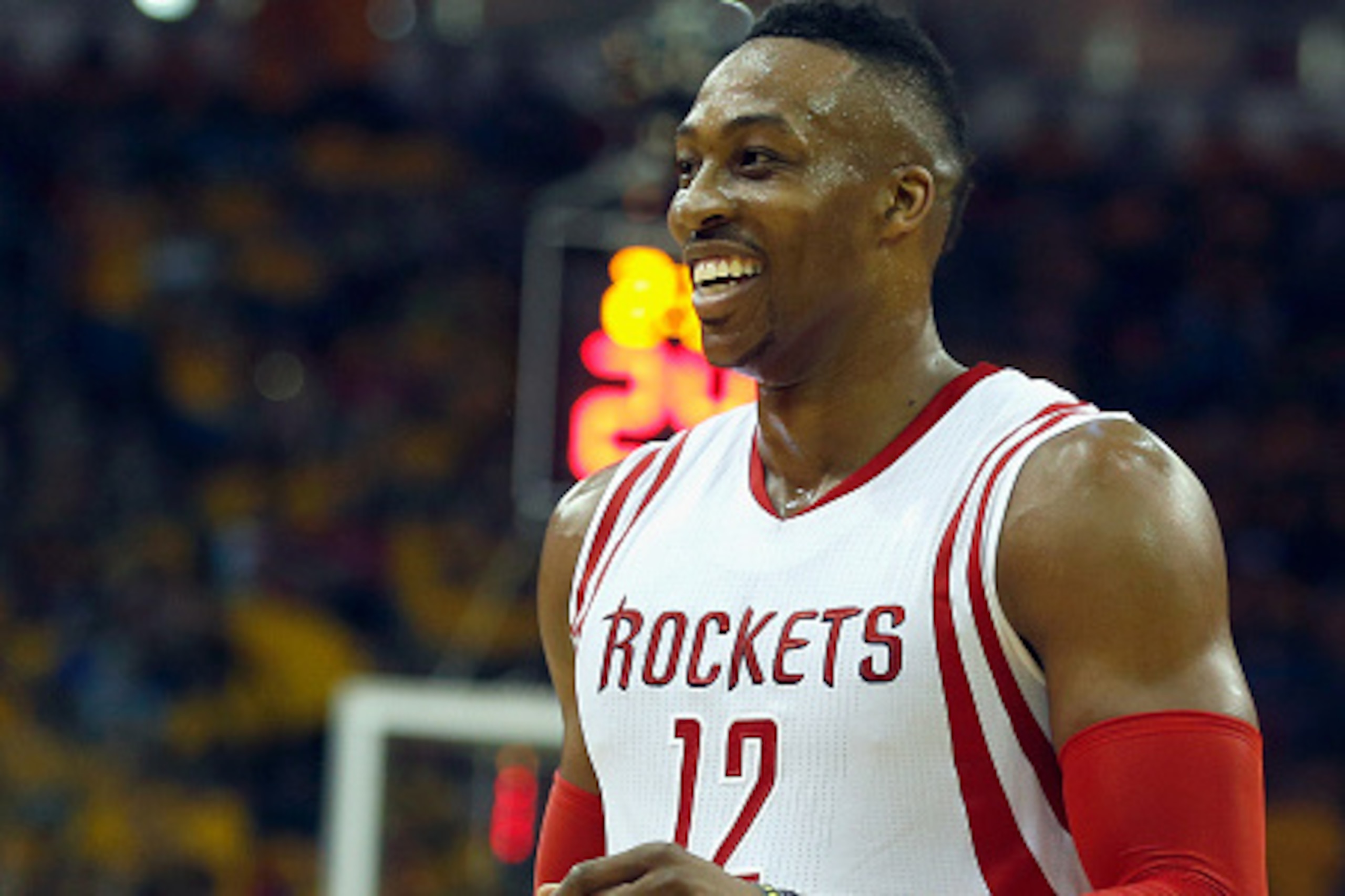 HOUSTON, TX - MAY 12:  Dwight Howard #12 of the Houston Rockets walks off the court against the Los Angeles Clippers during Game Five of the Western Conference Semifinals at the Toyota Center for the 2015 NBA Playoffs on May 12, 2015 in Houston, Texas.  N