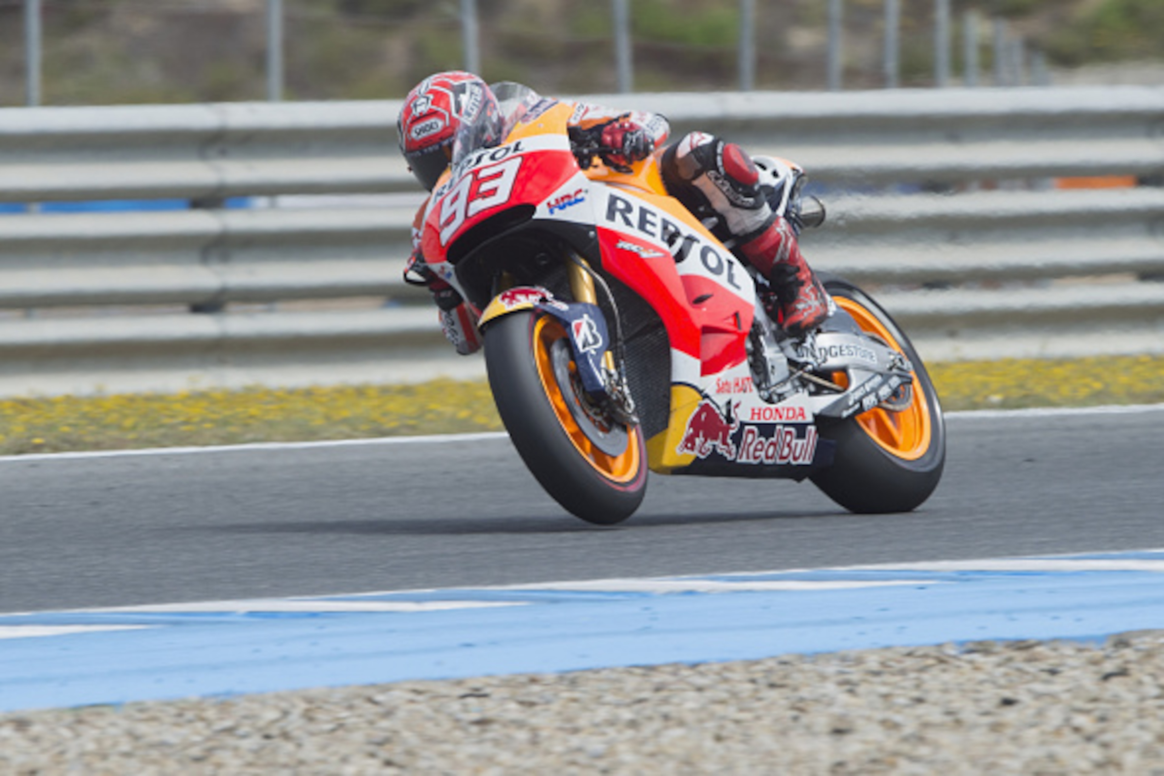 JEREZ DE LA FRONTERA, SPAIN - MAY 04: Marc Marquez of Spain and Repsol Honda Team heads down a straight during the MotoGp Tests In Jerez at Circuito de Jerez on May 4, 2015 in Jerez de la Frontera, Spain. (Photo by Mirco Lazzari gp/Getty Images) JEREZ DE LA FRONTERA, SPAIN - MAY 04: Marc Marquez of Spain and Repsol Honda Team heads down a straight during the MotoGp Tests In Jerez at Circuito de Jerez on May 4, 2015 in Jerez de la Frontera, Spain. (Photo by Mirco Lazzari gp/Getty Images)