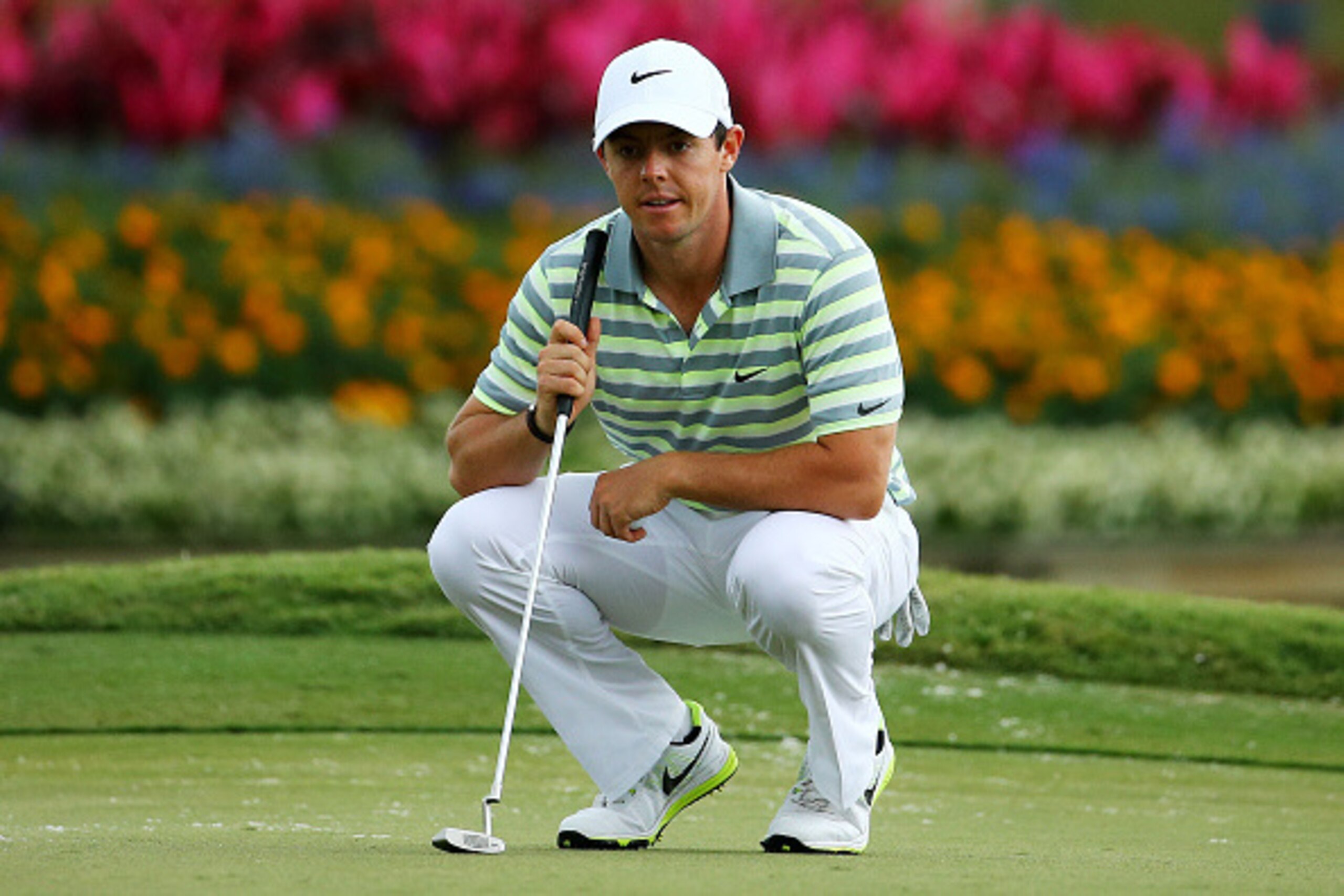 PONTE VEDRA BEACH, FL - MAY 08:  Rory McIlroy of Northern Ireland lines up a putt on the 17th green during round two of THE PLAYERS Championship at the TPC Sawgrass Stadium course on May 8, 2015 in Ponte Vedra Beach, Florida.  (Photo by Richard Heathcote/