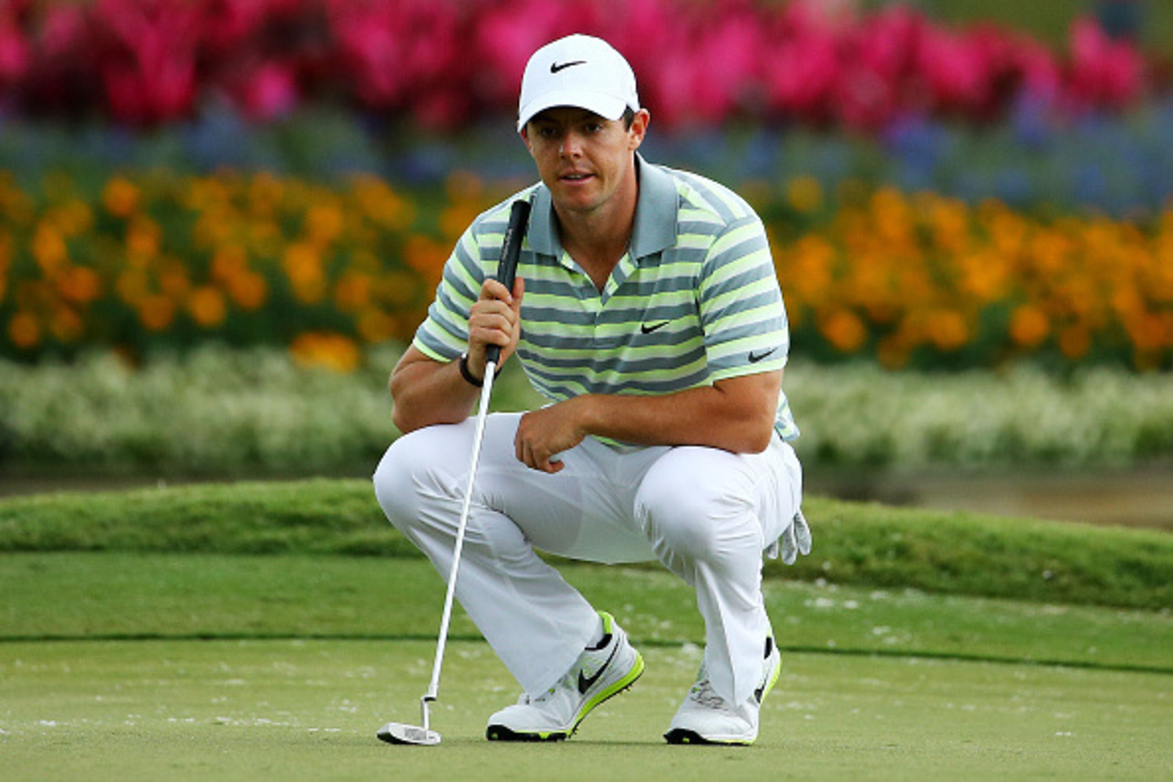 PONTE VEDRA BEACH, FL - MAY 08:  Rory McIlroy of Northern Ireland lines up a putt on the 17th green during round two of THE PLAYERS Championship at the TPC Sawgrass Stadium course on May 8, 2015 in Ponte Vedra Beach, Florida.  (Photo by Richard Heathcote/