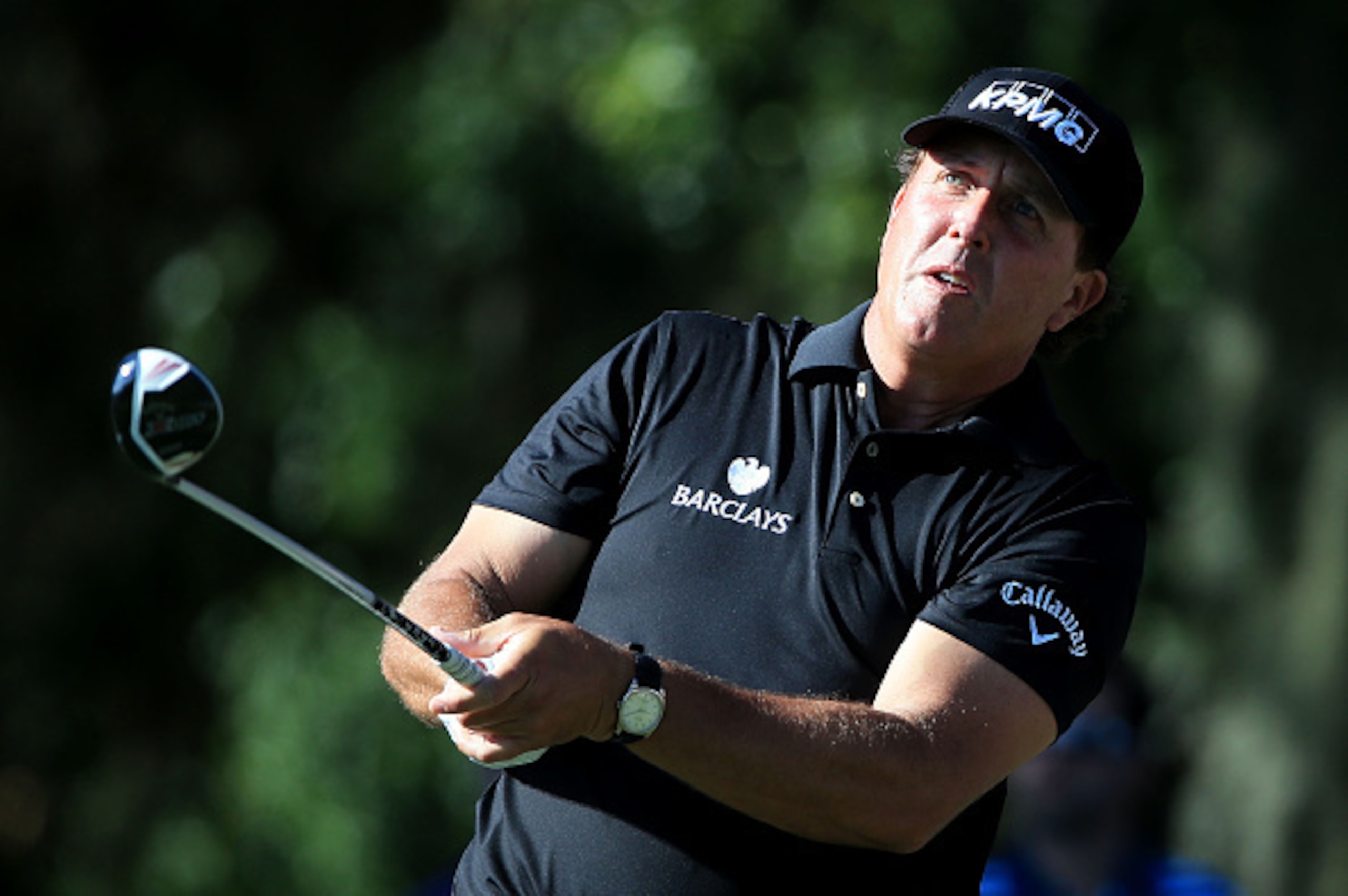PONTE VEDRA BEACH, FL - MAY 08:  Phil Mickelson plays his shot from the 12th tee during round two of THE PLAYERS Championship at the TPC Sawgrass Stadium course on May 8, 2015 in Ponte Vedra Beach, Florida.  (Photo by Sam Greenwood/Getty Images)